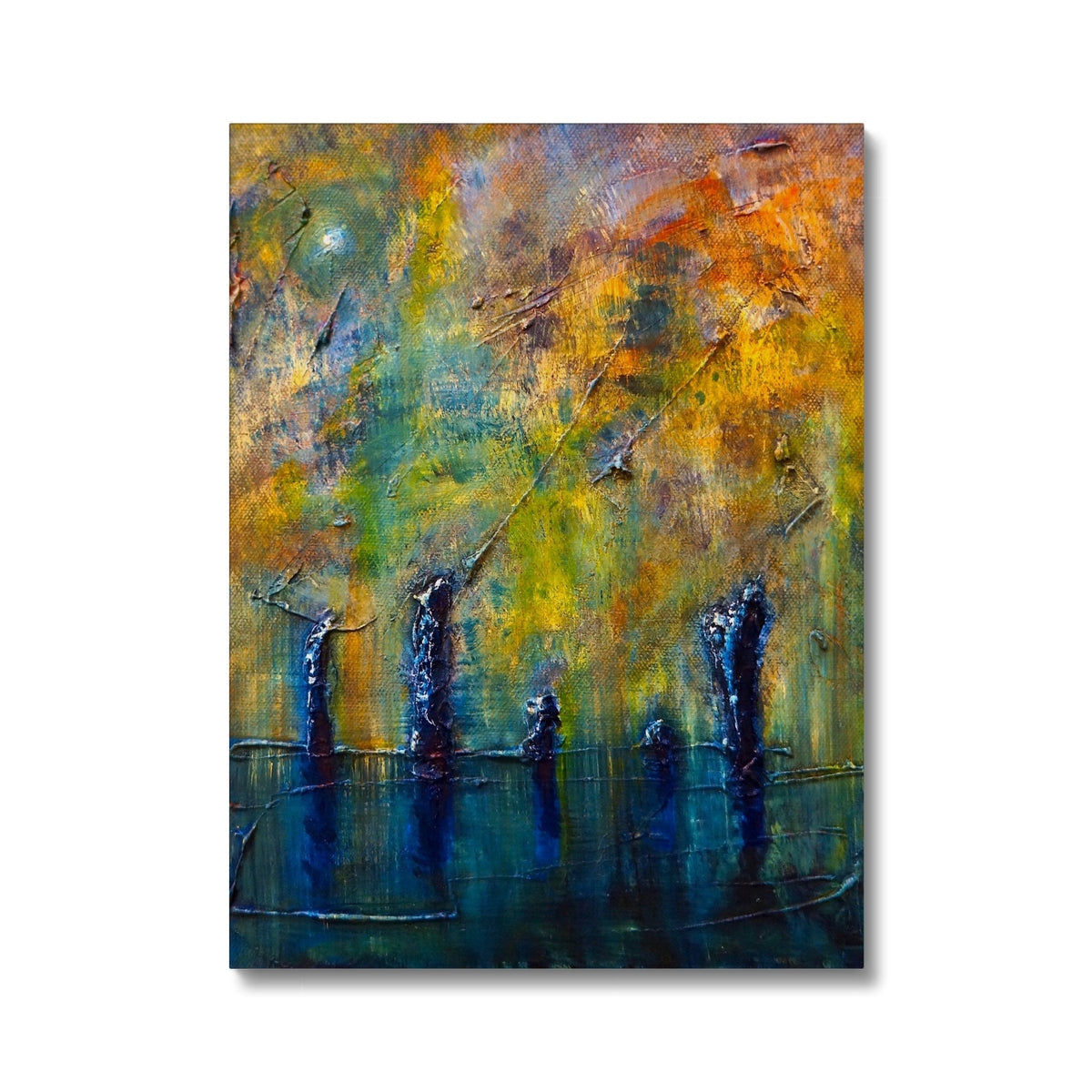 Stenness Moonlight abstract trees canvas print in yellow orange foliage