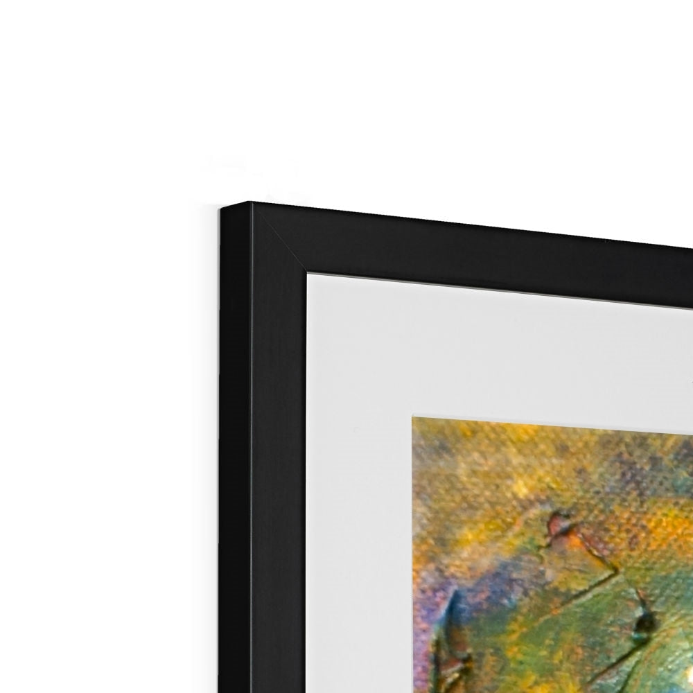Stenness Moonlight black framed abstract art print with gold green accents