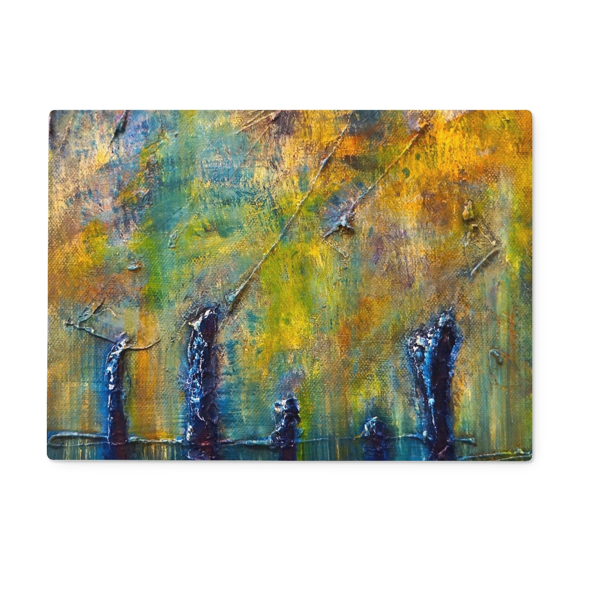 Stenness Moonlight Orkney Art Gifts Glass Chopping Board-Glass Chopping Boards-Orkney Art Gallery-15"x11" Rectangular-Paintings, Prints, Homeware, Art Gifts From Scotland By Scottish Artist Kevin Hunter