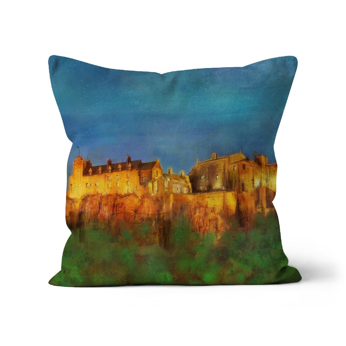 Decorative Stirling Castle Cushion with artistic castle on cliff at night design