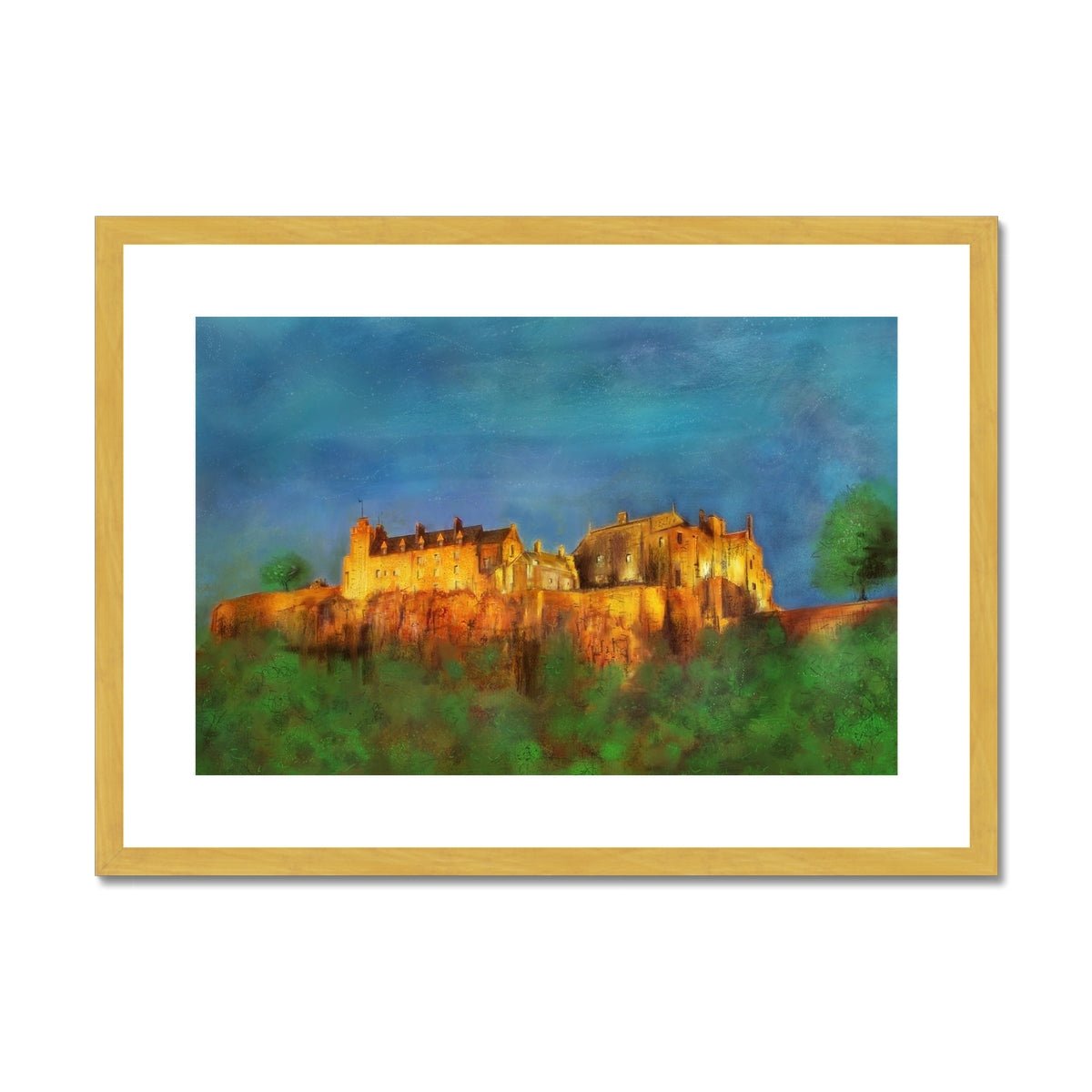 Stirling Castle Painting | Antique Framed & Mounted Prints From Scotland-Antique Framed & Mounted Prints-Historic & Iconic Scotland Art Gallery-A2 Landscape-Gold Frame-Paintings, Prints, Homeware, Art Gifts From Scotland By Scottish Artist Kevin Hunter