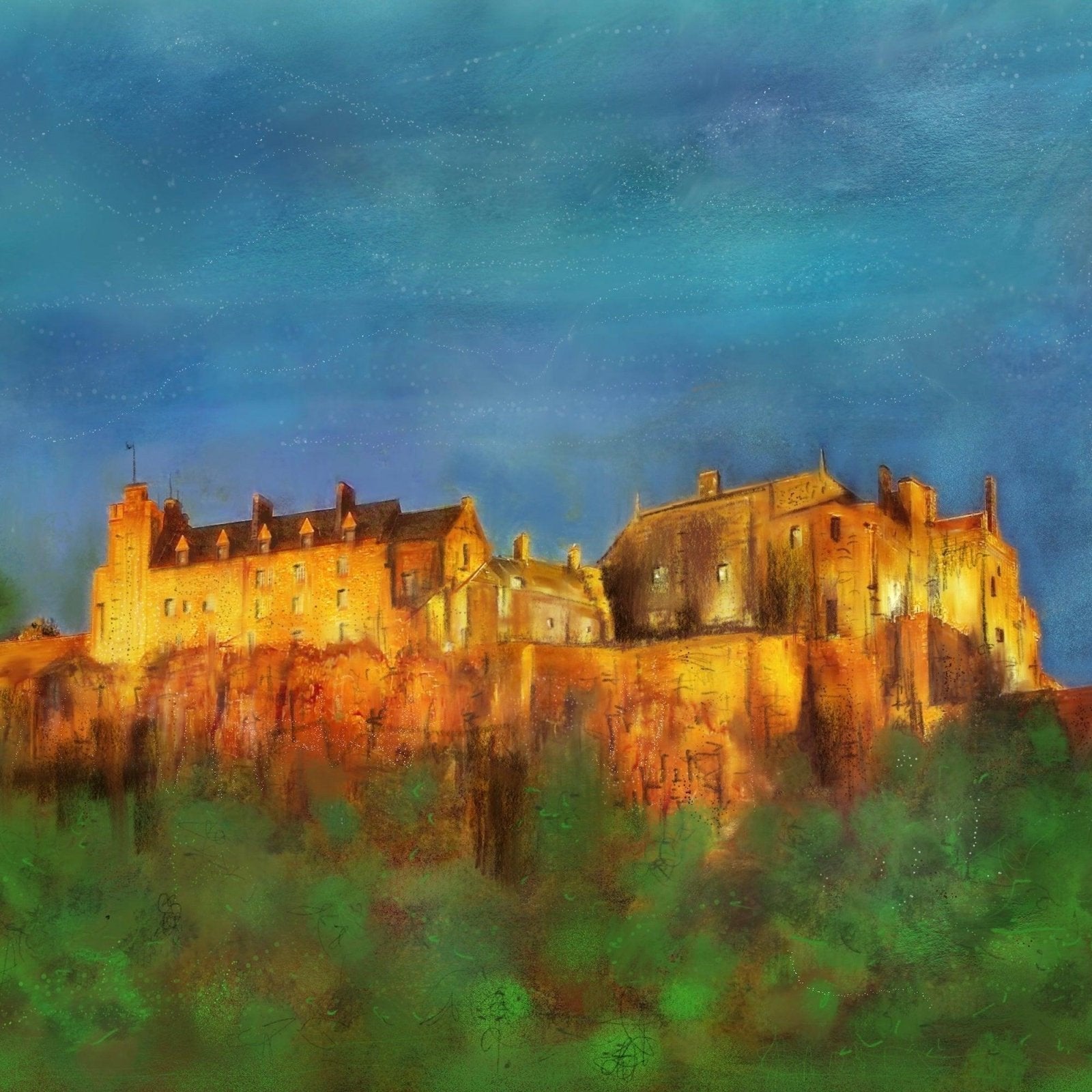Stirling Castle Sunset Wooden Art Block-Wooden Art Blocks-Historic & Iconic Scotland Art Gallery-Paintings, Prints, Homeware, Art Gifts From Scotland By Scottish Artist Kevin Hunter