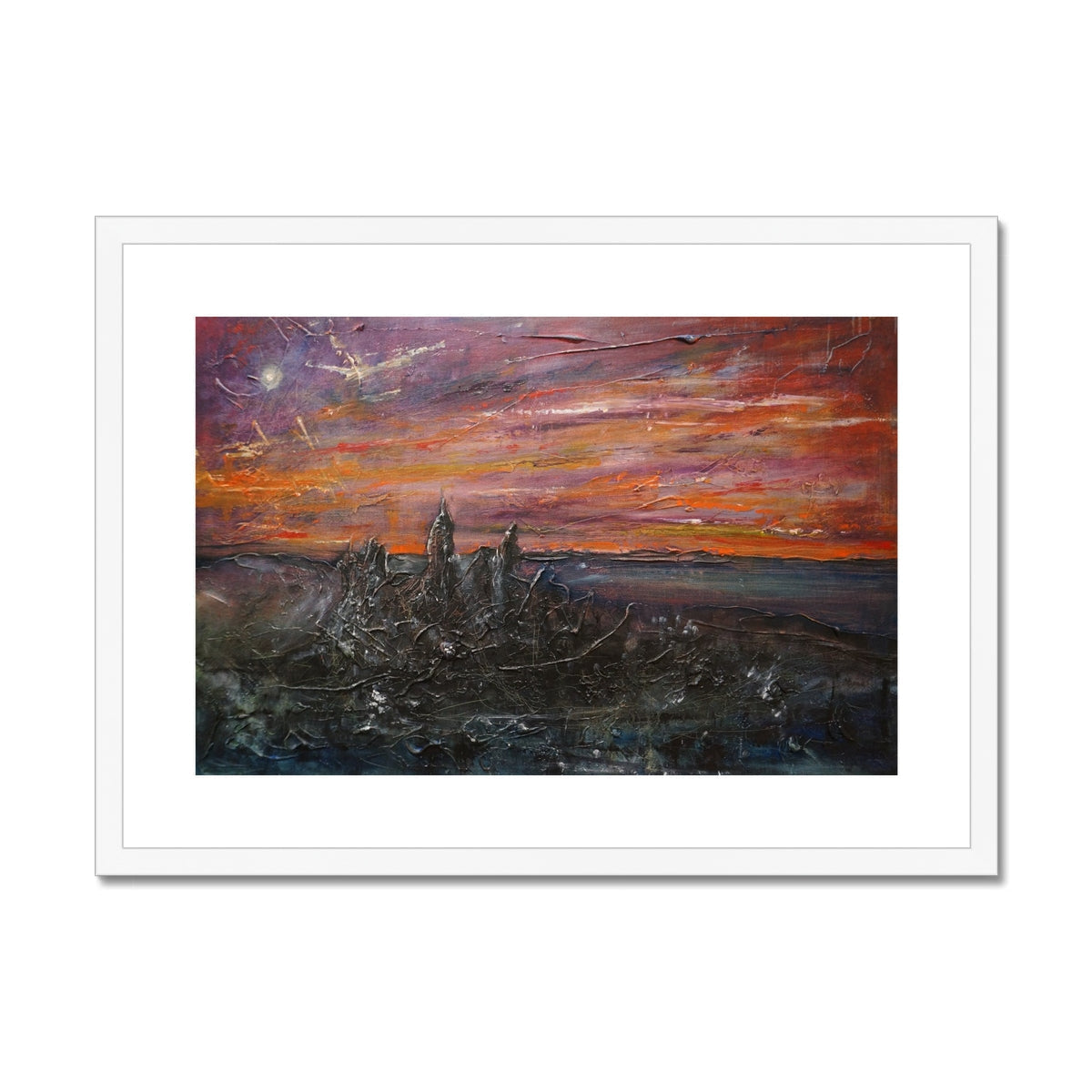 Storr Moonlight Skye framed abstract landscape print in orange, purple, black