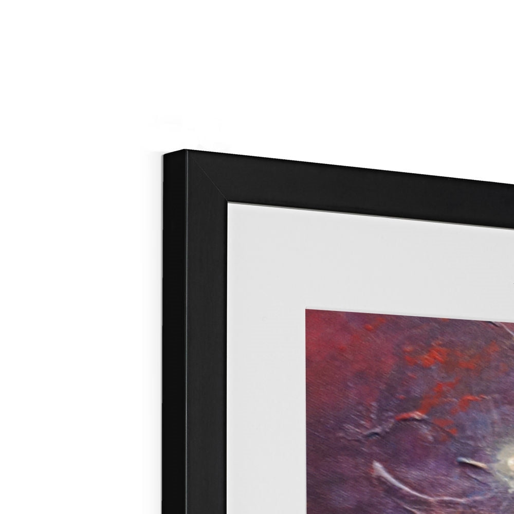 Black framed Storr Moonlight Skye abstract print in red purple hues