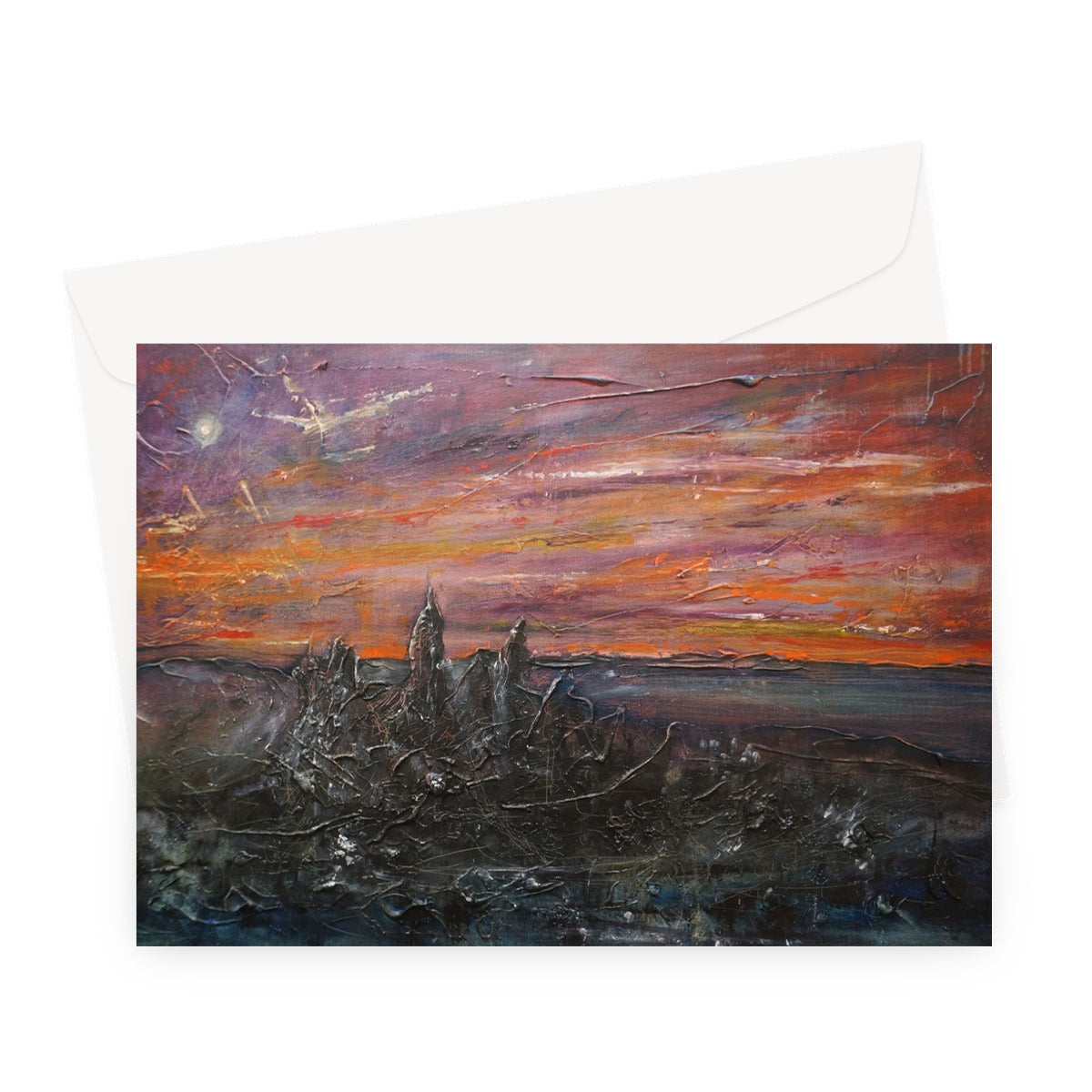 Storr Moonlight Skye greeting card with vibrant sunset abstract landscape