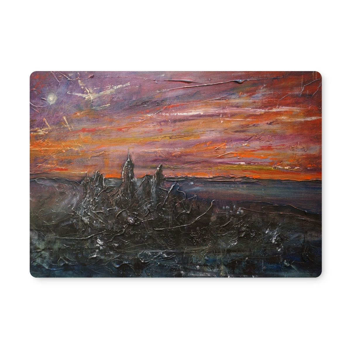 Vibrant abstract Storr Moonlight Skye placemat with fiery orange hues