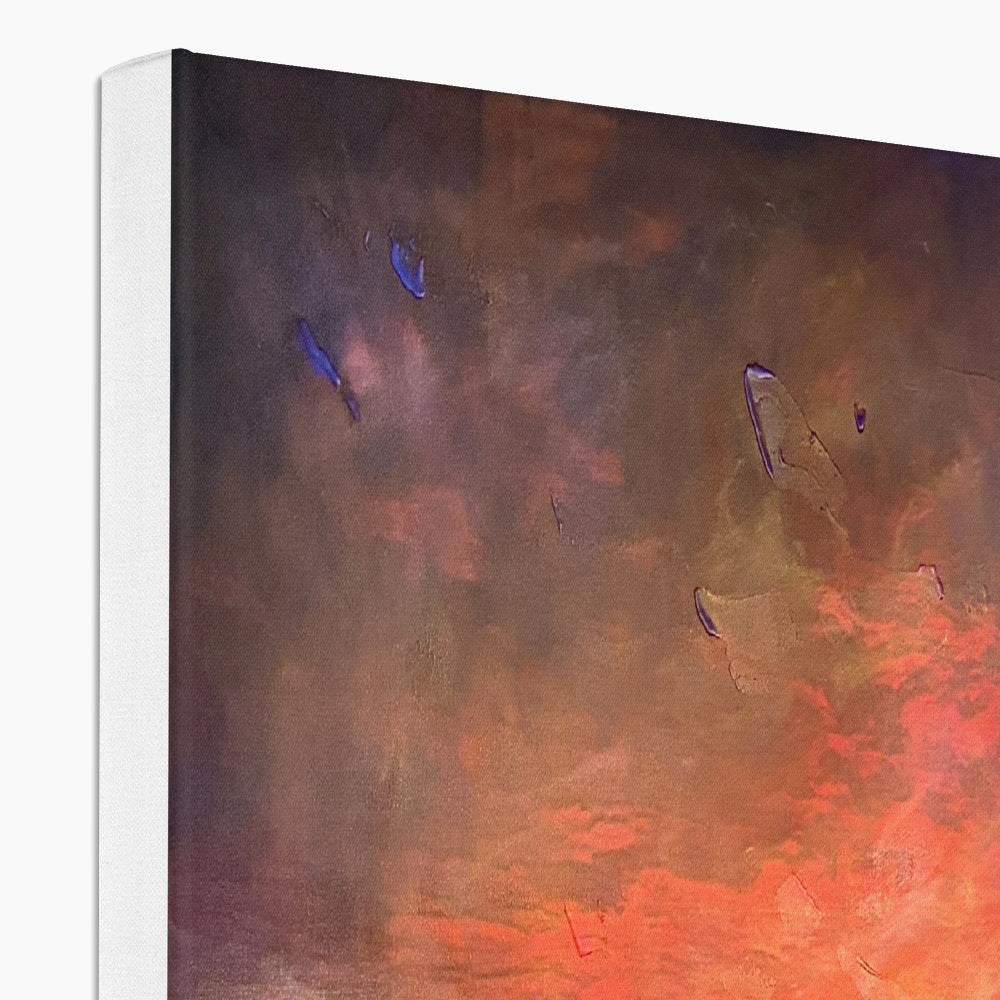 Storr Sunset Skye canvas: abstract textured painting in amber, rust, blue