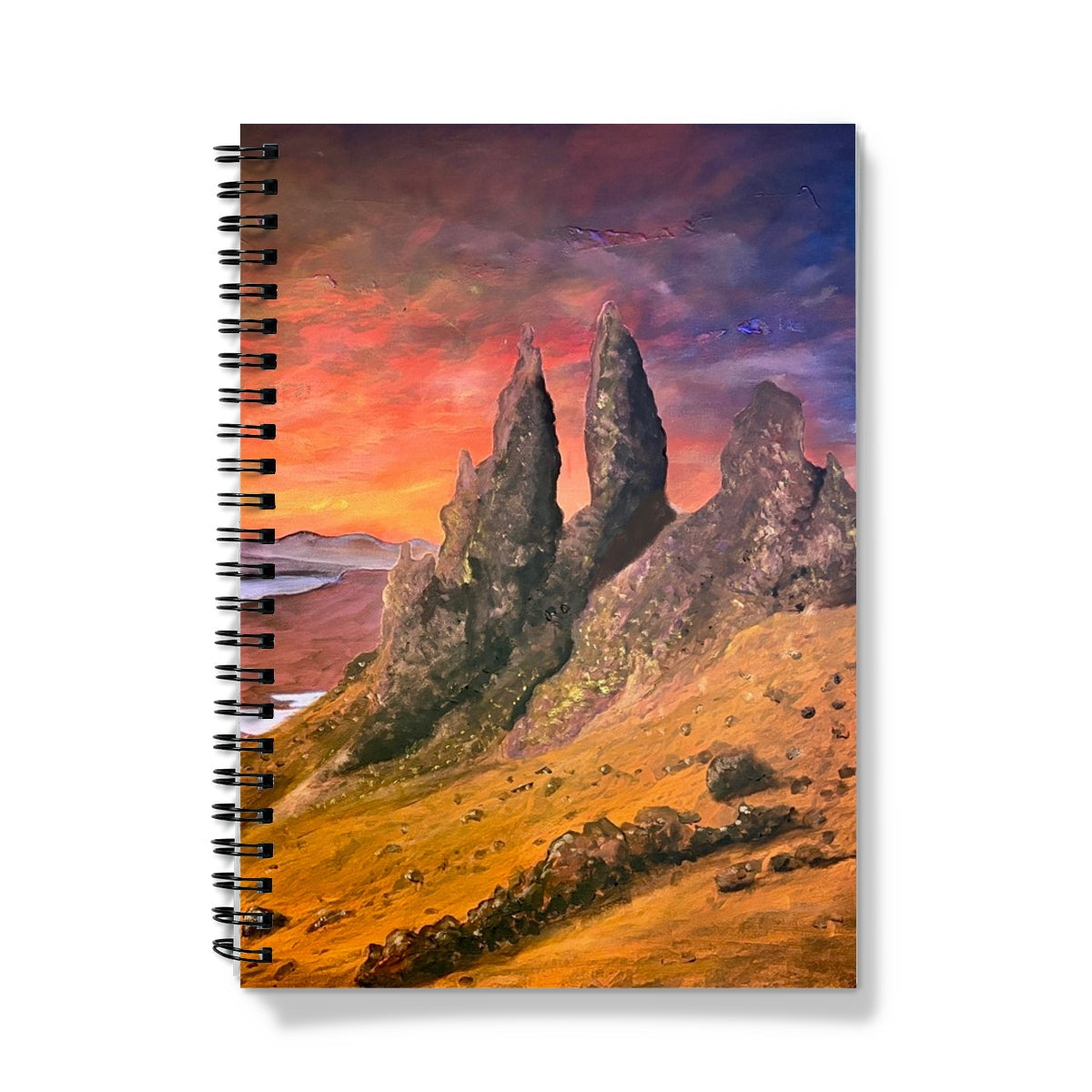 Spiral-bound Storr Sunset Skye Notebook with Three Sisters Peak landscape cover
