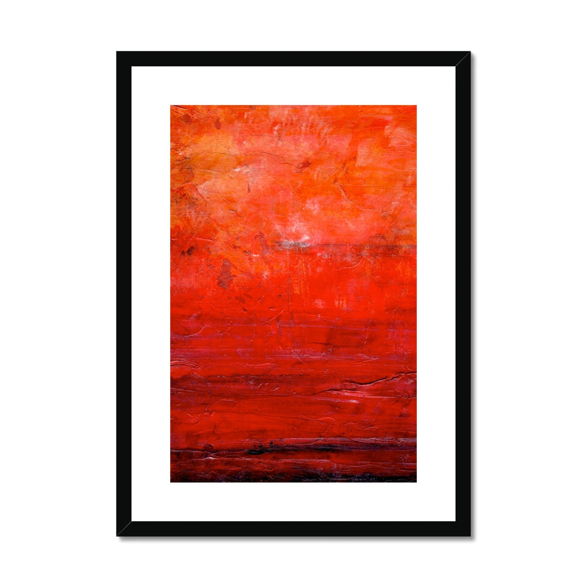 Vibrant red orange abstract painting in black frame, Summer print