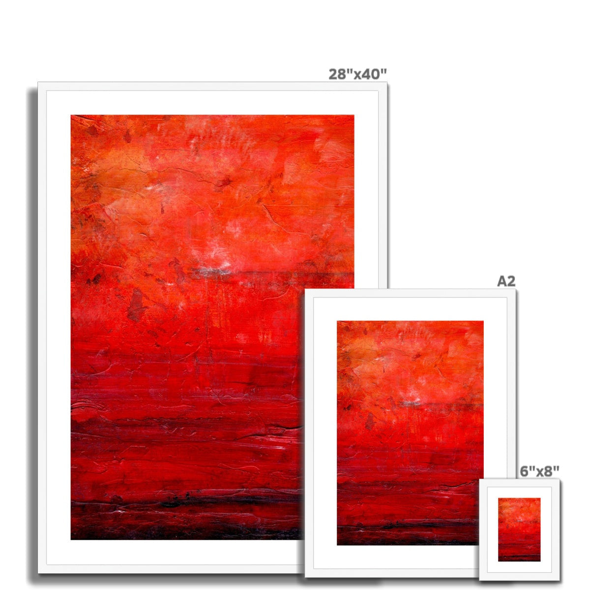 Vibrant red abstract Summer painting, crimson to orange gradient, framed