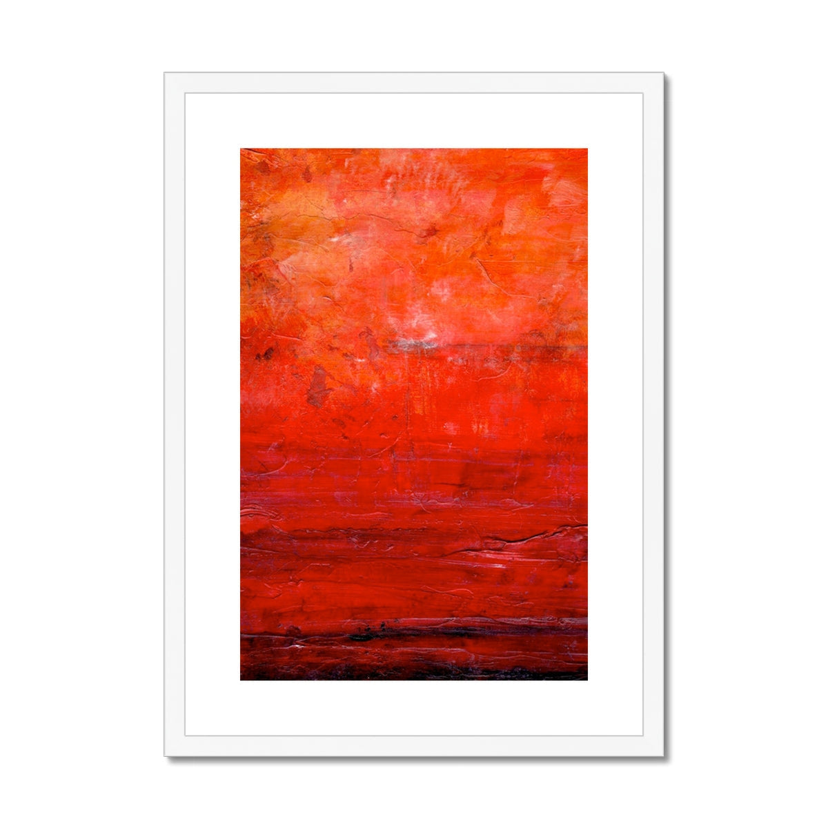 Vibrant Summer Abstract Framed Print with red orange hues and textured brushstrokes