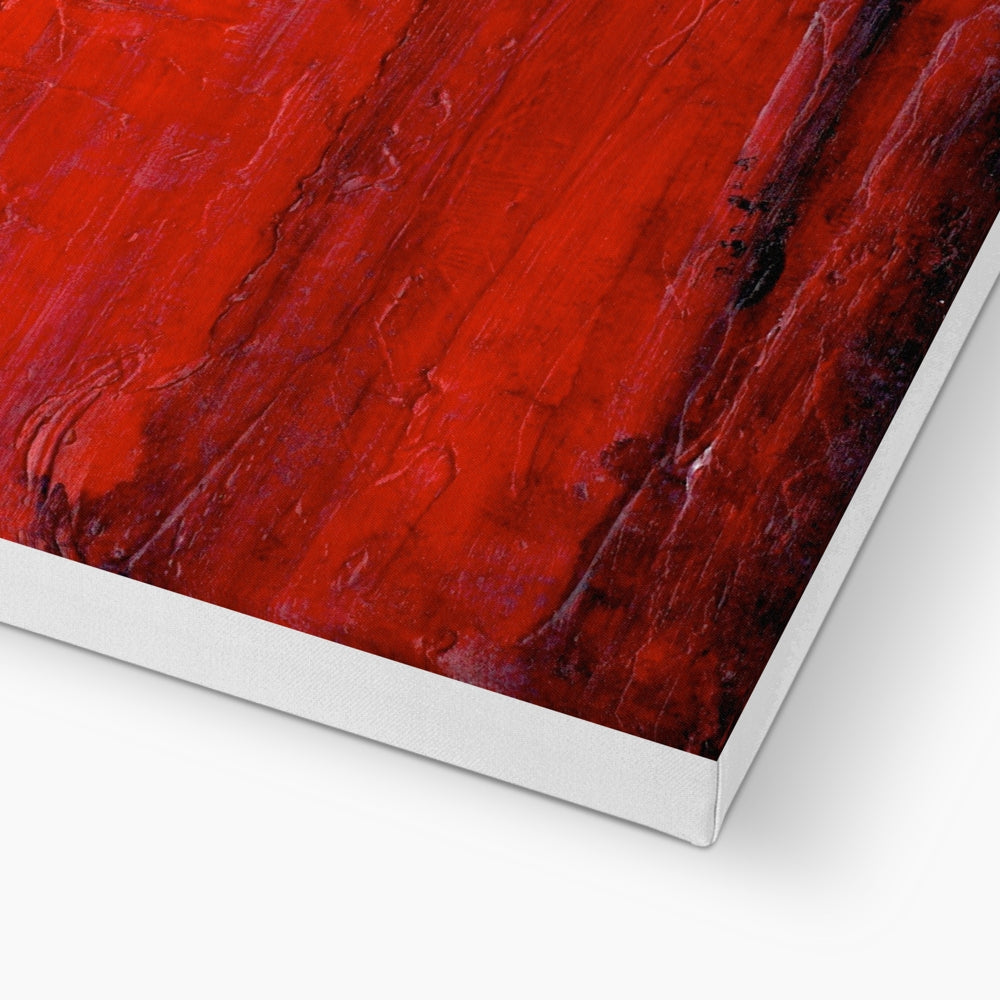 Vibrant red Summer Abstract Canvas painting with textured maroon accents