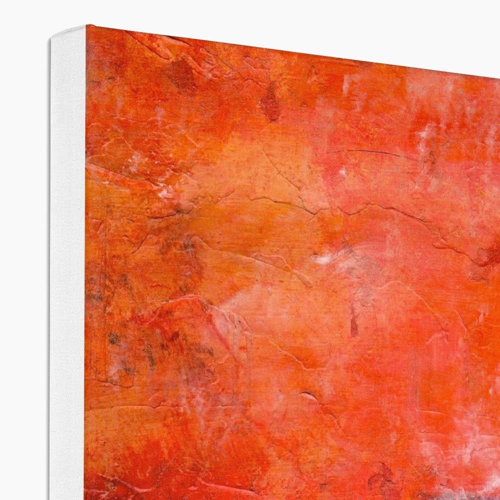 Vibrant orange Summer Abstract Canvas painting with textured layers