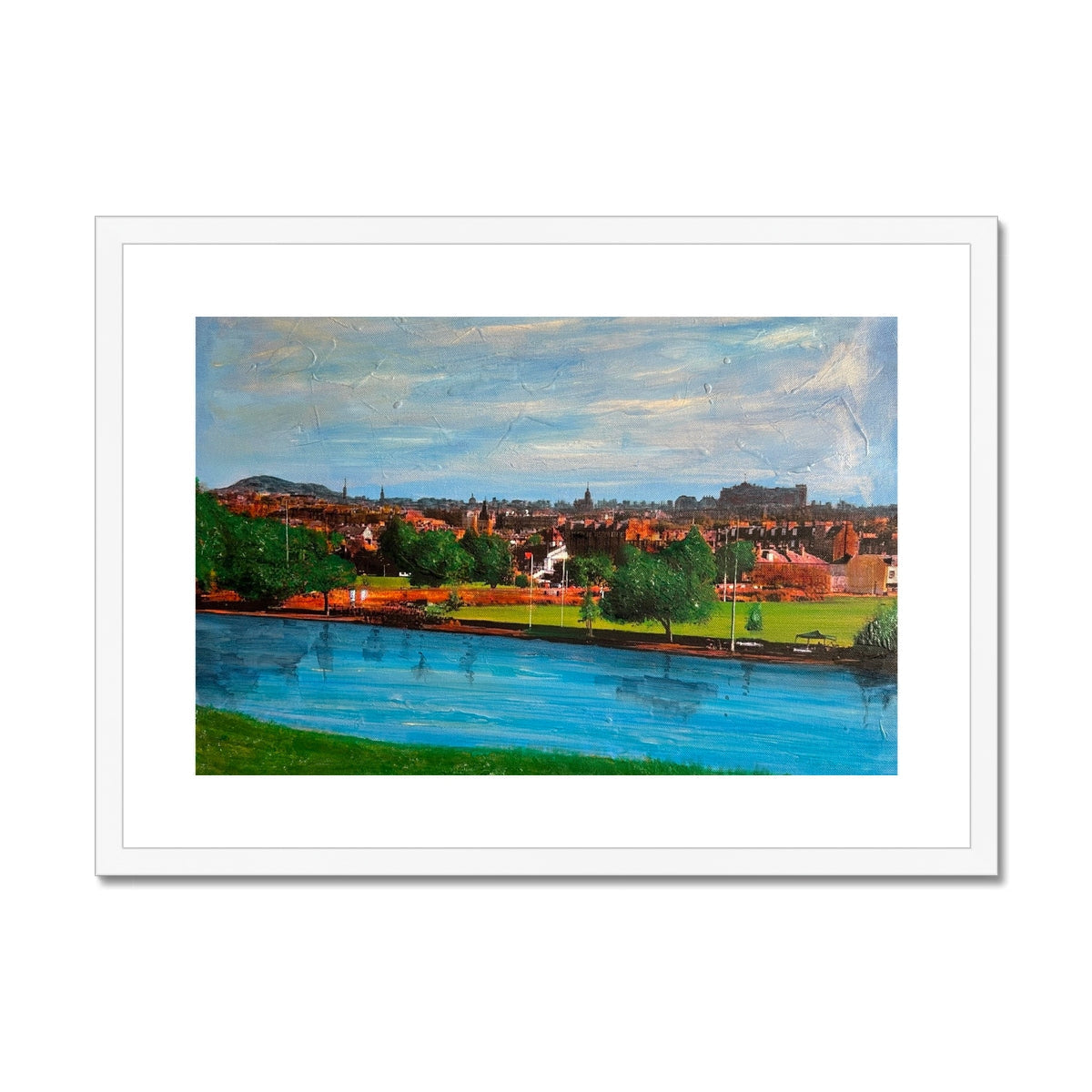 Blue River Puzzle in White Frame Summer In Edinburgh Art Print