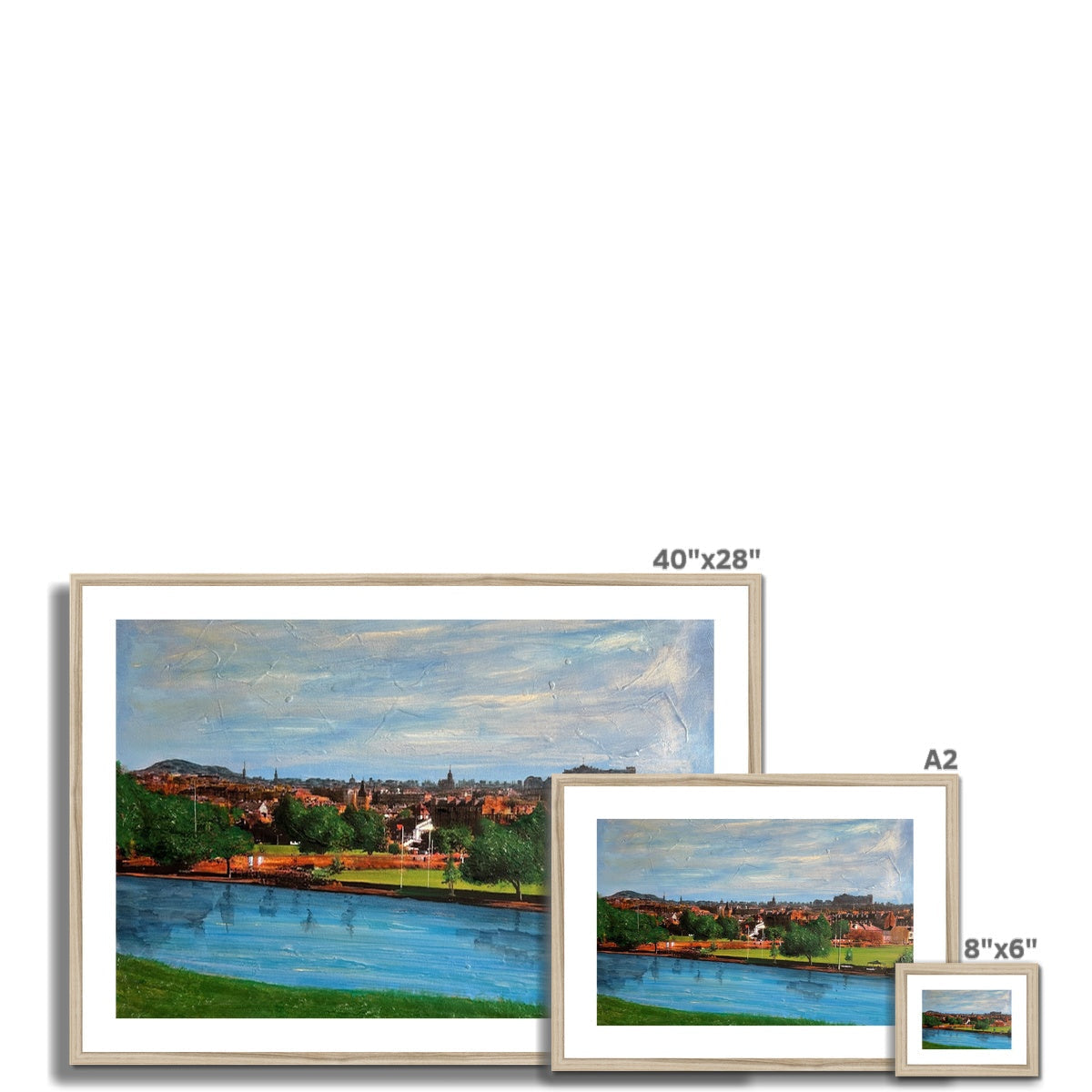 Summer in Edinburgh framed landscape painting with white frame