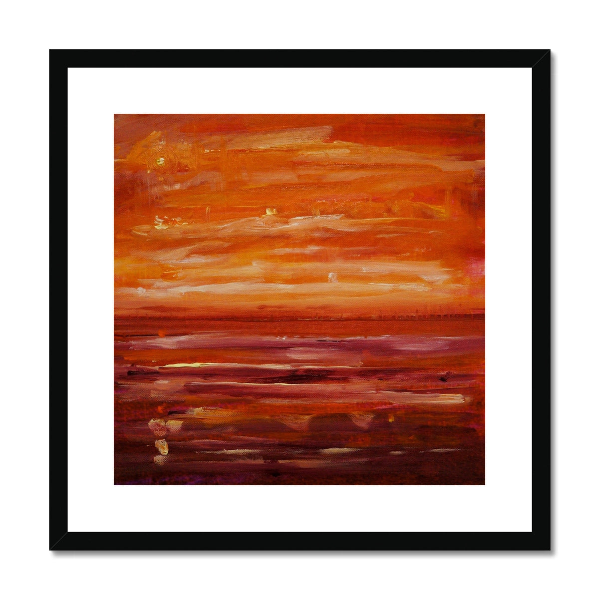 Orange and brown abstract Summer Horizon art print in black frame