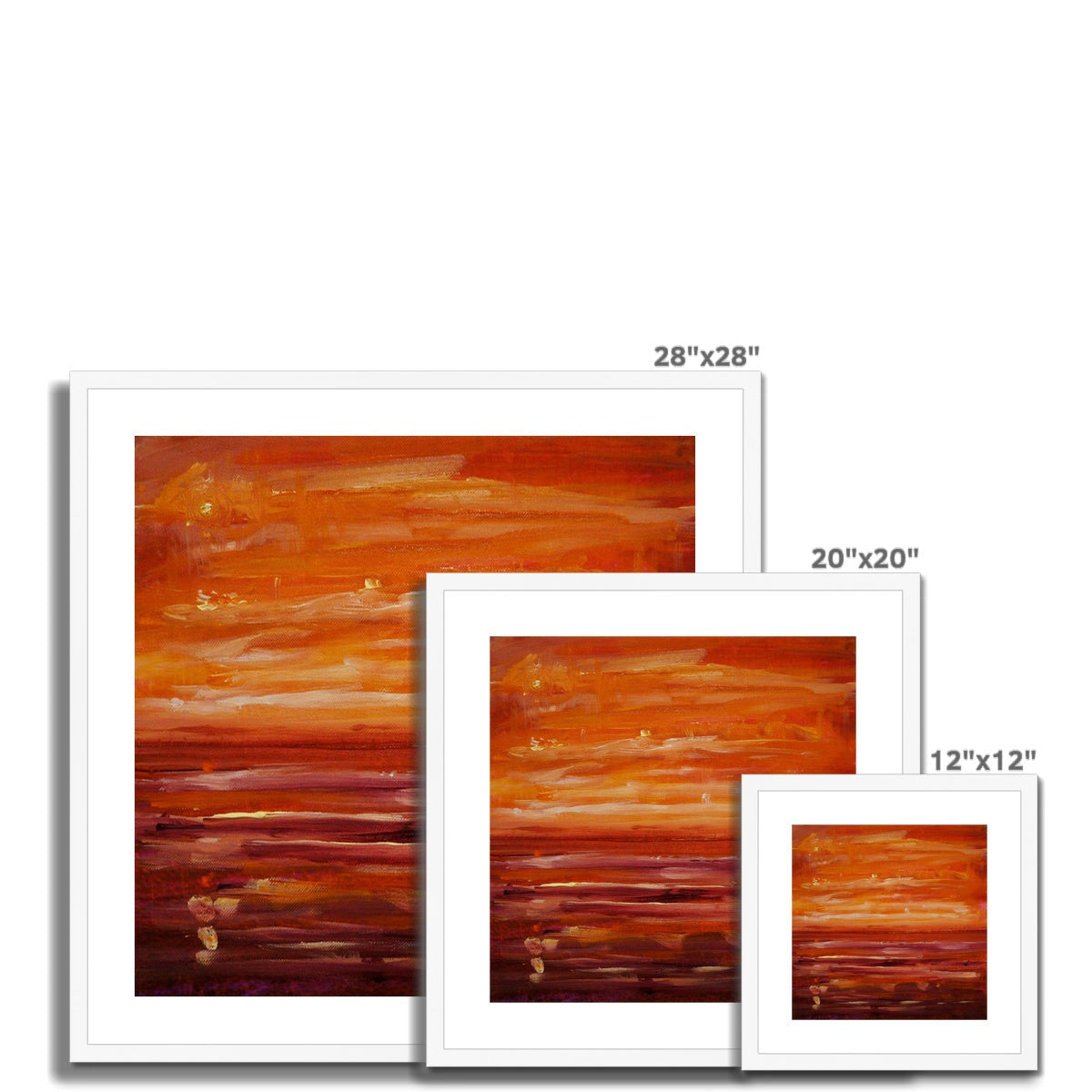 28x28 Framed Summer Horizon Art Print in Orange Red Hues