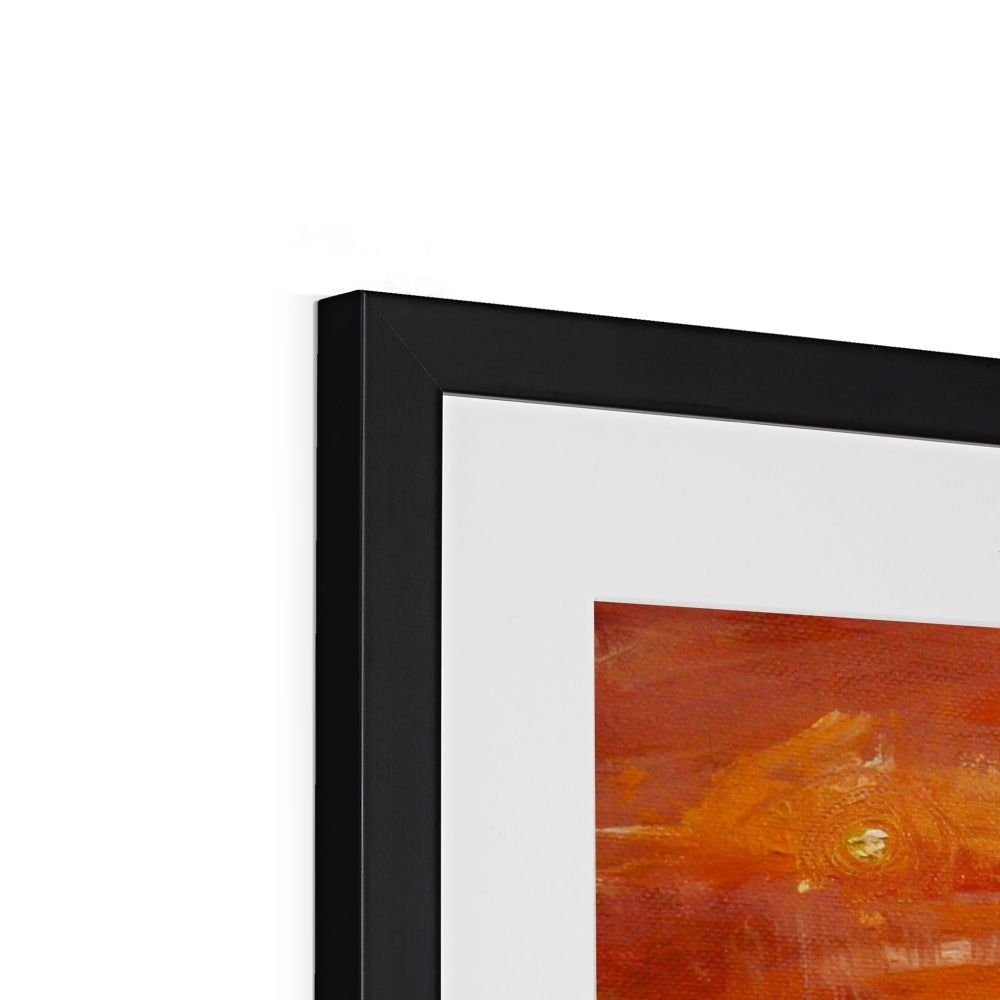 Summer Horizon i black framed abstract art print in orange red hues