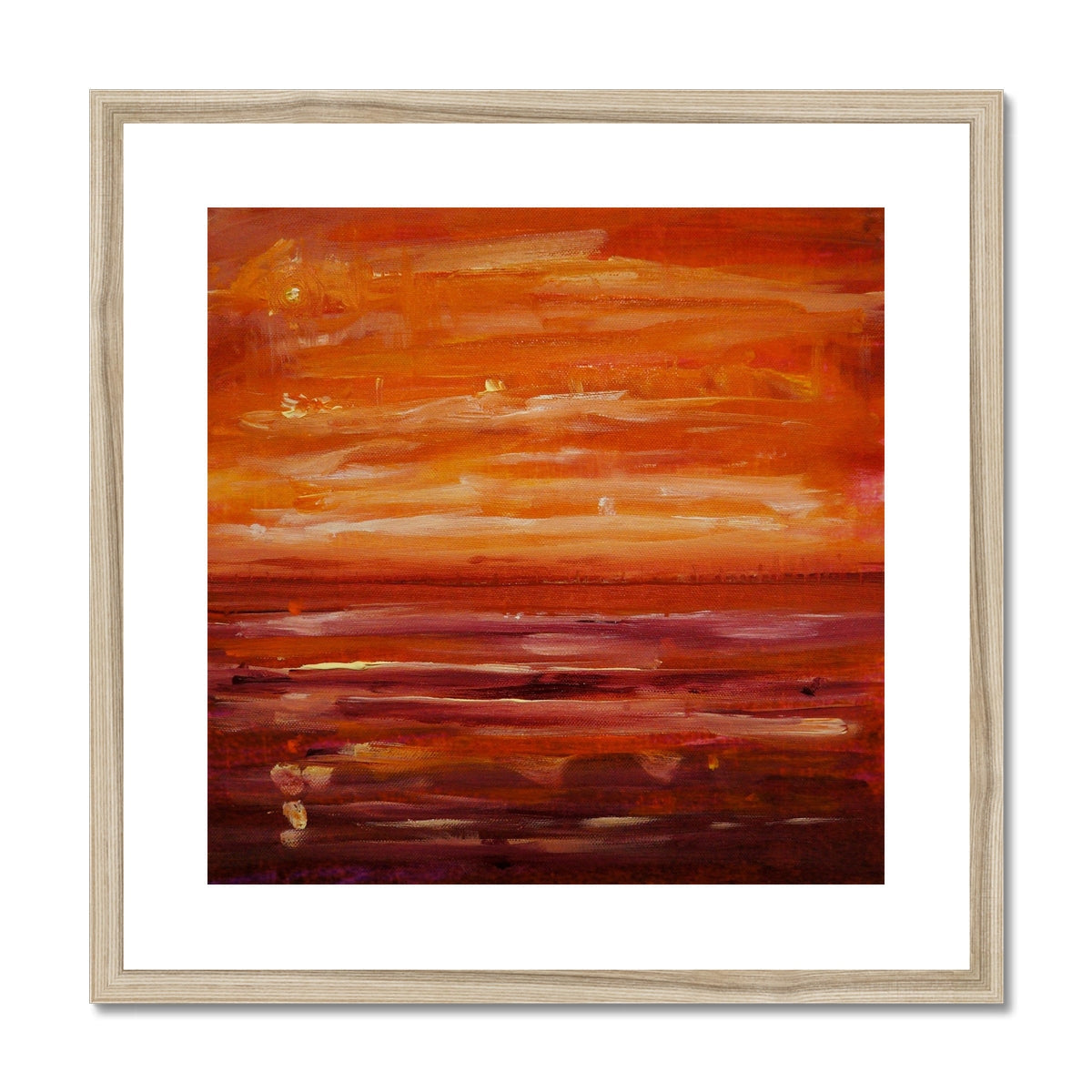 Summer Horizon i Art Print: wooden-framed abstract with warm orange brown hues and textured brushstrokes