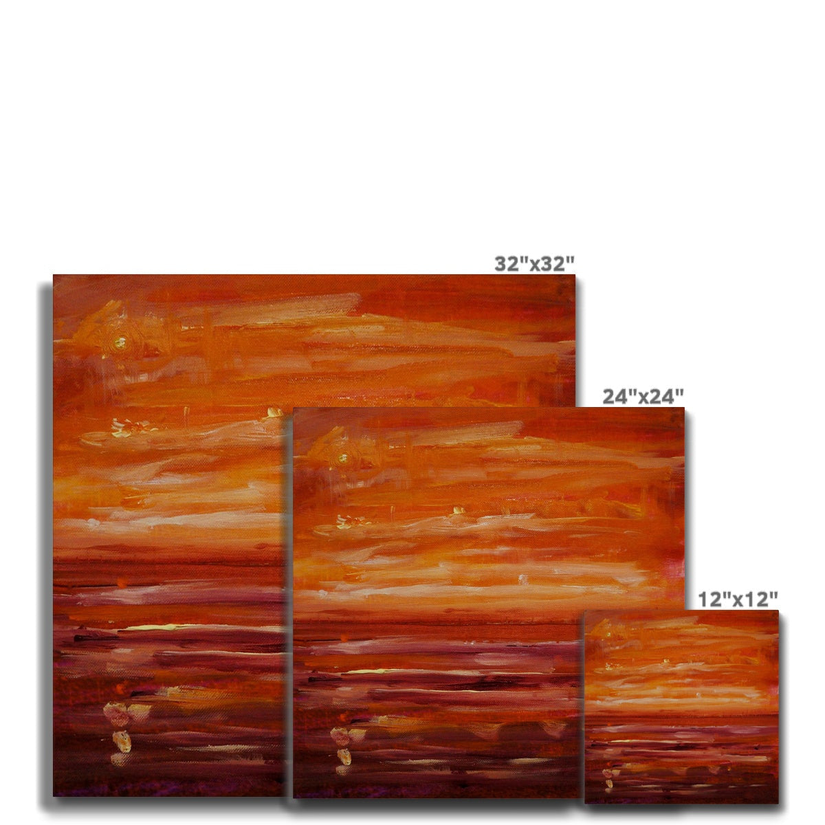 32x32 inch Summer Horizon abstract orange red canvas print