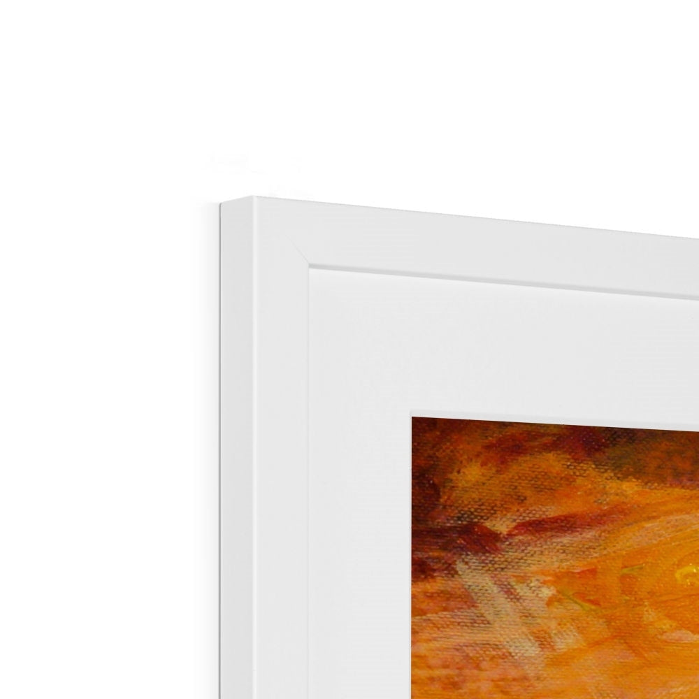 Summer Horizon II white-framed abstract art print in orange brown hues