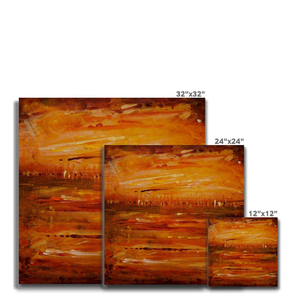 32x32 inch Summer Horizon II abstract canvas print in warm orange brown hues