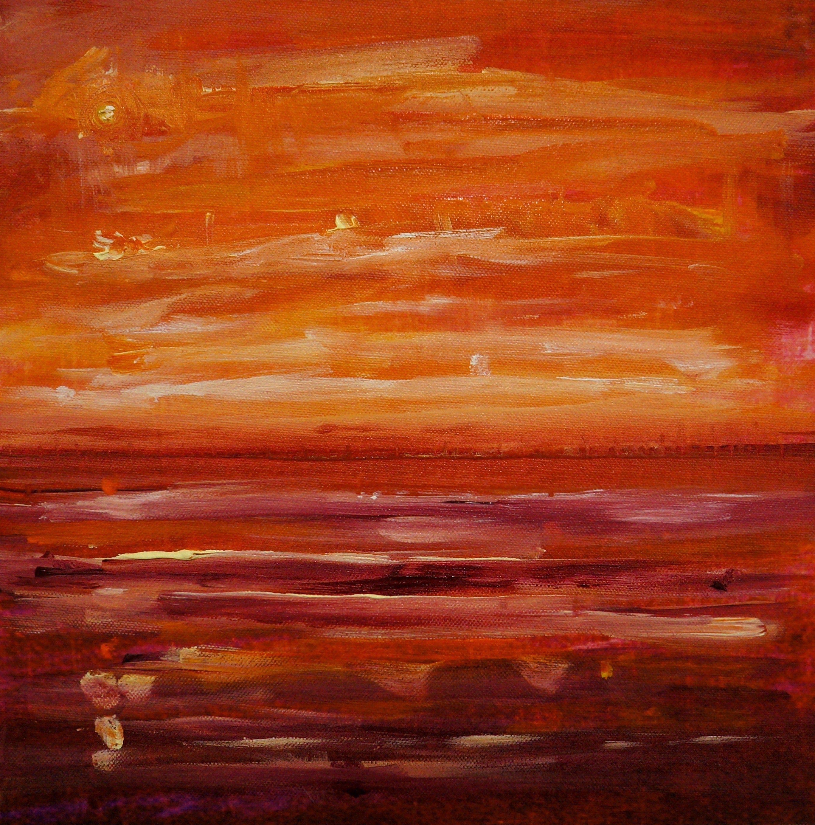Summer Horizon i: Original orange and brown abstract painting with textured brushstrokes