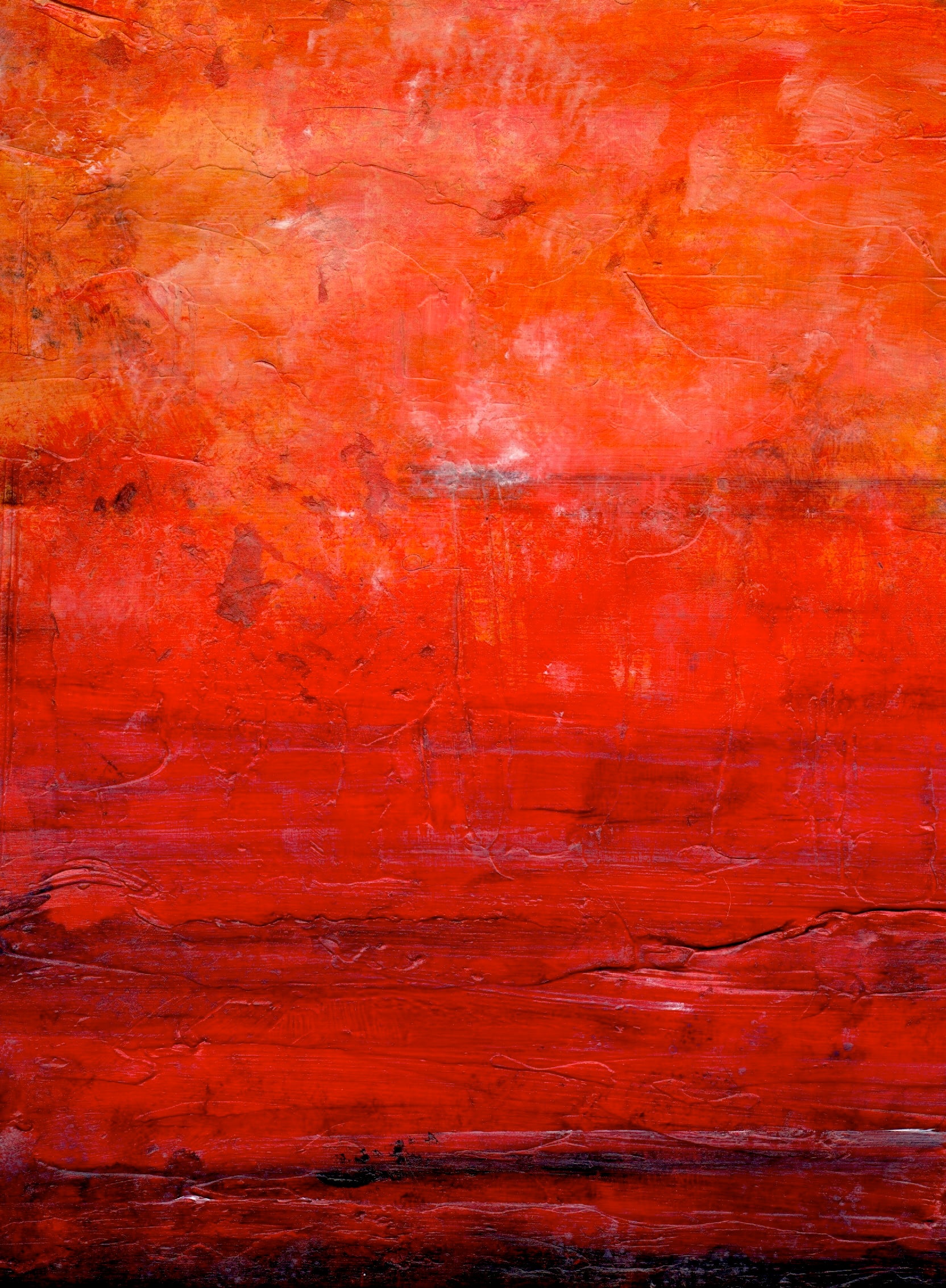 Summer Abstract original impressionistic painting in bold reds and oranges