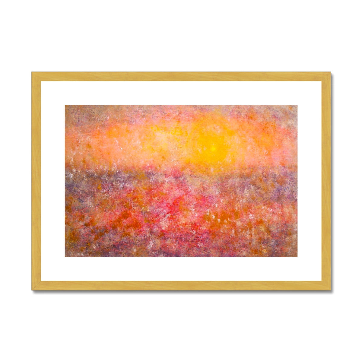 Sunrise Mist Horizon Abstract Painting | Antique Framed & Mounted Prints From Scotland-Antique Framed & Mounted Prints-Abstract & Impressionistic Art Gallery-A2 Landscape-Gold Frame-Paintings, Prints, Homeware, Art Gifts From Scotland By Scottish Artist Kevin Hunter