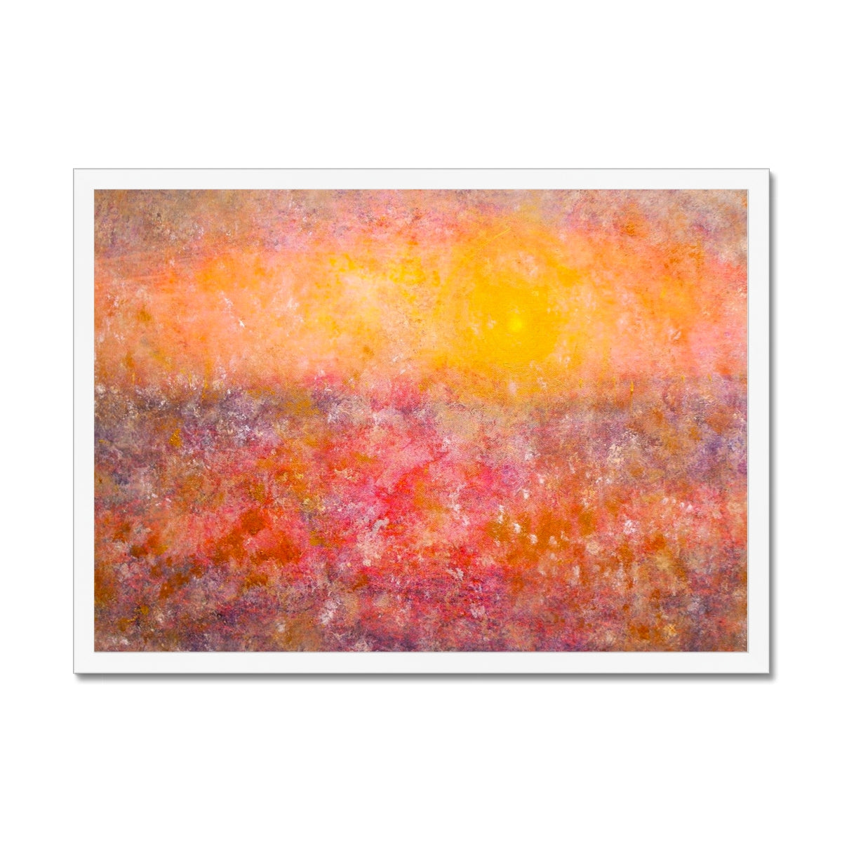 Sunrise Mist Horizon Abstract Painting | Framed Prints From Scotland-Framed Prints-Abstract & Impressionistic Art Gallery-A2 Landscape-White Frame-Paintings, Prints, Homeware, Art Gifts From Scotland By Scottish Artist Kevin Hunter