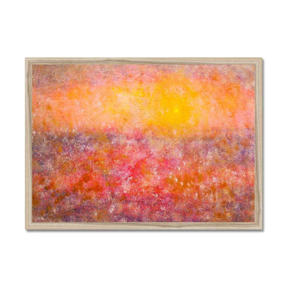 Sunrise Mist Horizon Abstract Painting | Framed Prints From Scotland-Framed Prints-Abstract & Impressionistic Art Gallery-A2 Landscape-Natural Frame-Paintings, Prints, Homeware, Art Gifts From Scotland By Scottish Artist Kevin Hunter