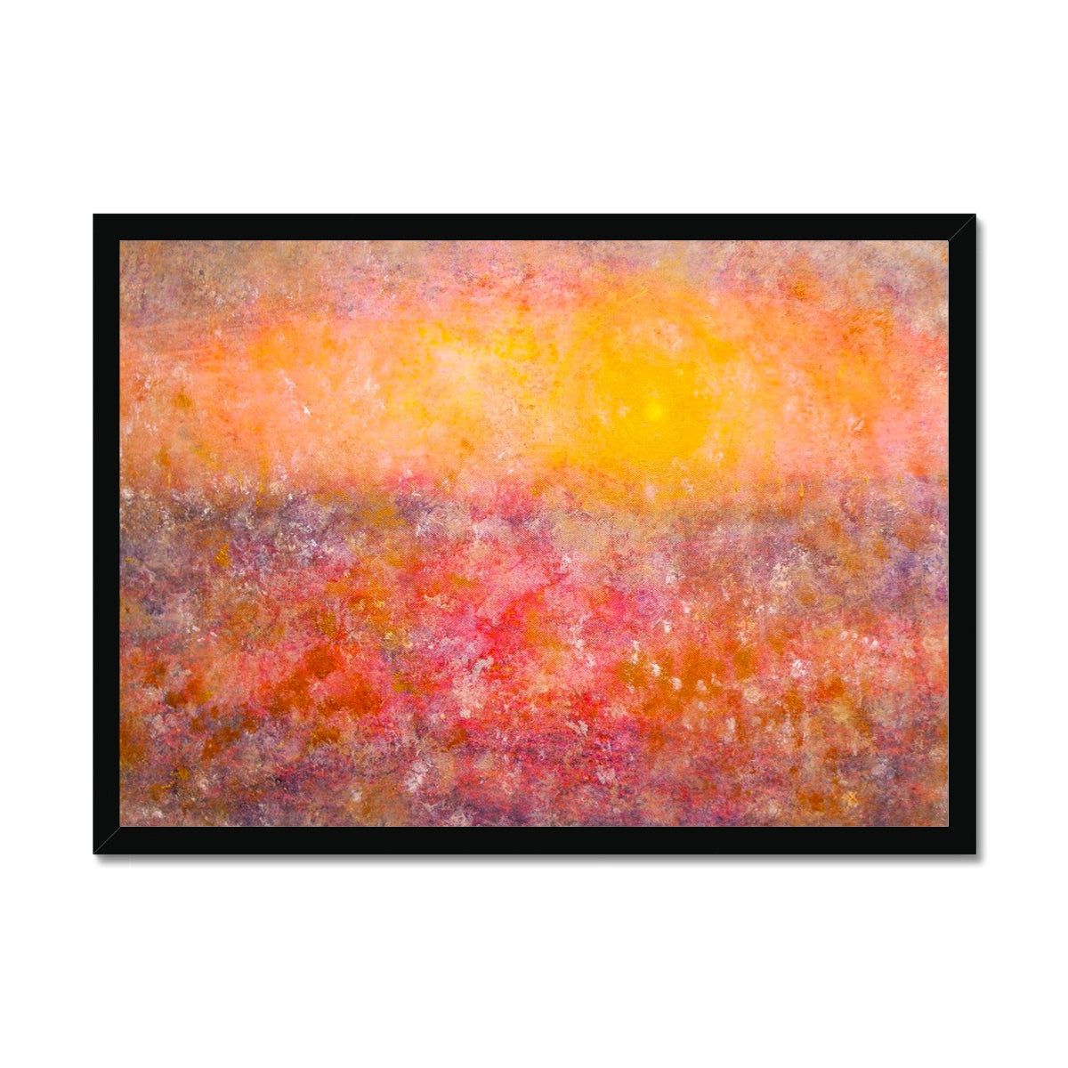 Sunrise Mist Horizon Abstract Painting | Framed Prints From Scotland-Framed Prints-Abstract & Impressionistic Art Gallery-A2 Landscape-Black Frame-Paintings, Prints, Homeware, Art Gifts From Scotland By Scottish Artist Kevin Hunter