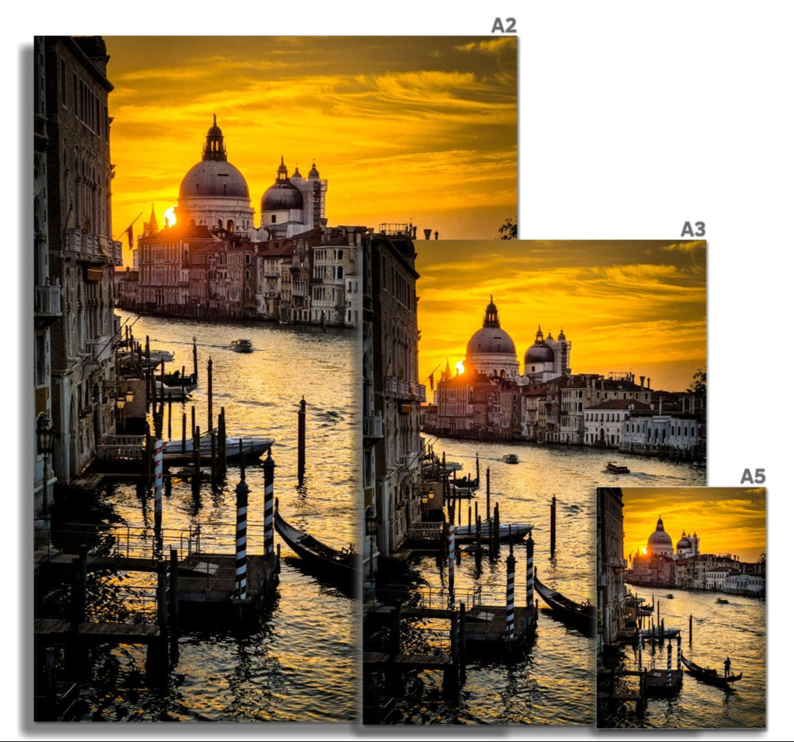 Golden sunset over Venice Basilica in A2, A3, A5 framed canvas prints