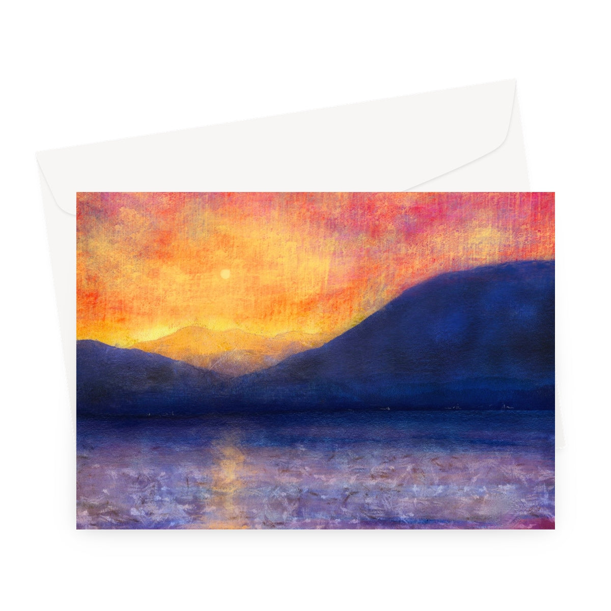 Sunset Approaching Mull Art Gifts Greeting Card-Greetings Cards-Hebridean Islands Art Gallery-A5 Landscape-10 Cards-Paintings, Prints, Homeware, Art Gifts From Scotland By Scottish Artist Kevin Hunter