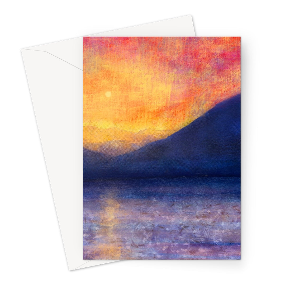 Sunset Approaching Mull Art Gifts Greeting Card-Greetings Cards-Hebridean Islands Art Gallery-A5 Portrait-10 Cards-Paintings, Prints, Homeware, Art Gifts From Scotland By Scottish Artist Kevin Hunter