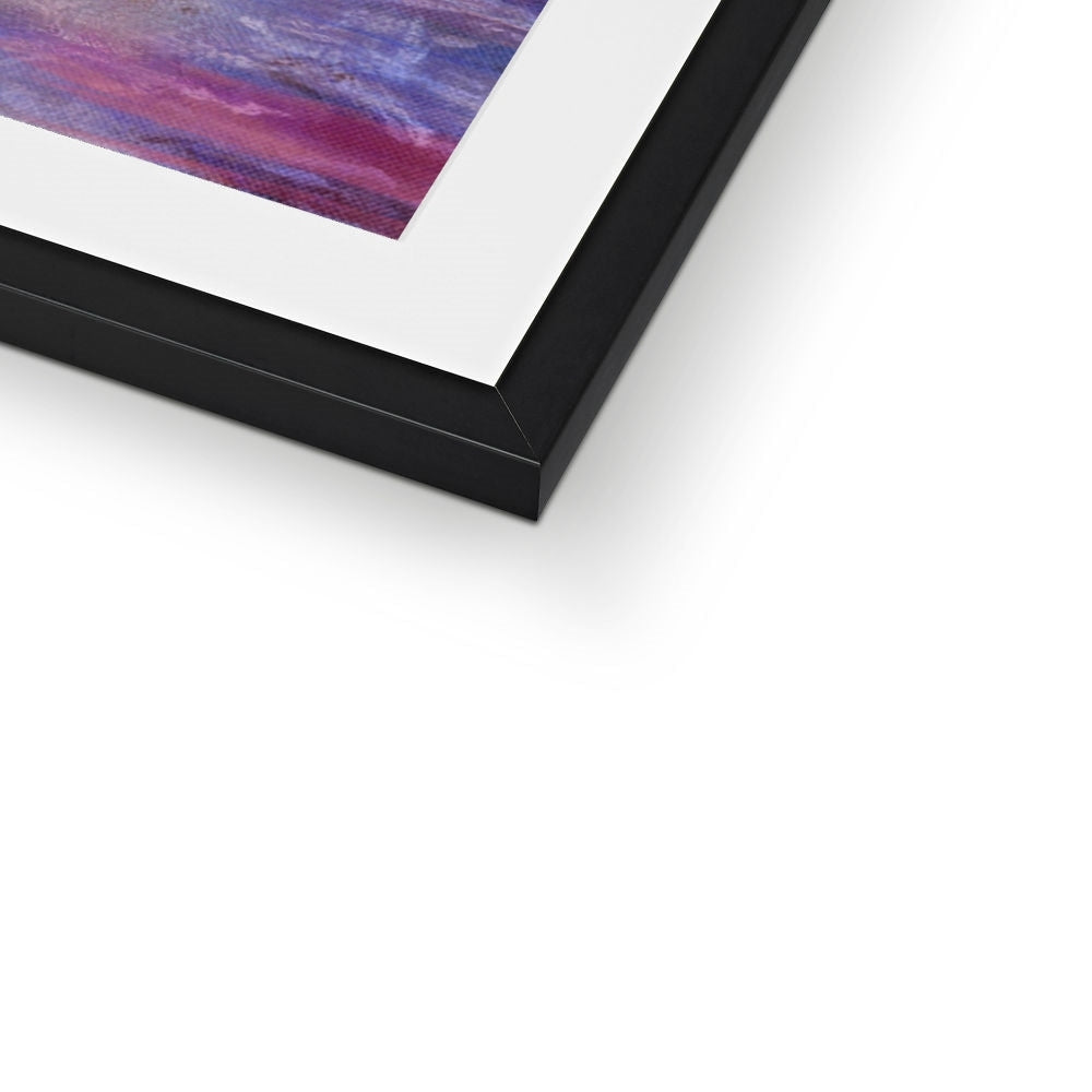Black matte frame with Sunset Approaching Mull abstract art in purple pink hues