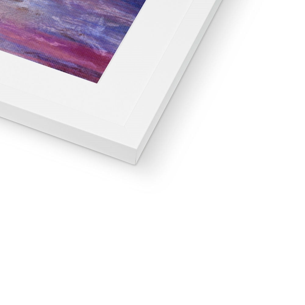 White matte frame with purple abstract Sunset Approaching Mull art print