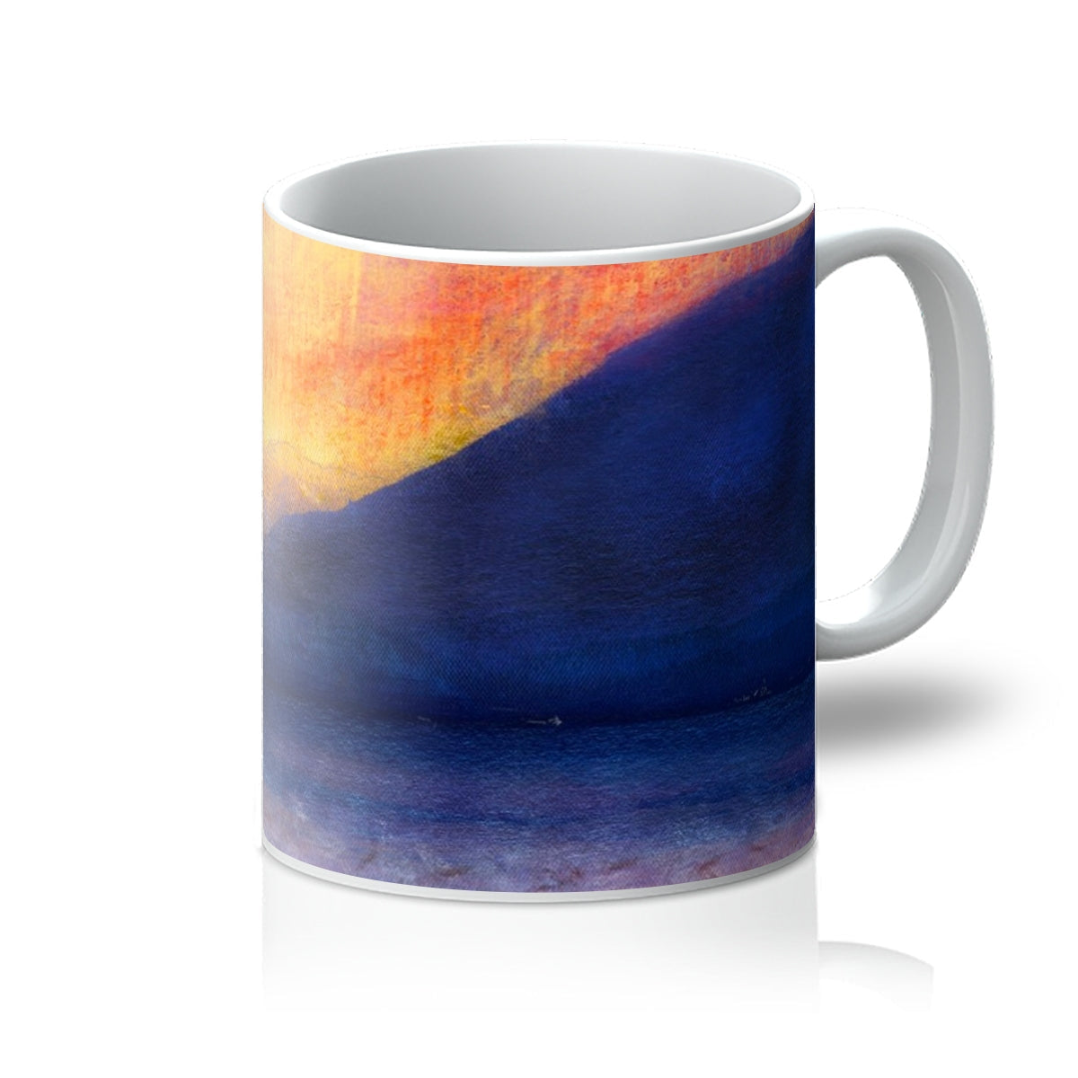 Sunset Approaching Mull ceramic mug with vibrant orange blue sunset design
