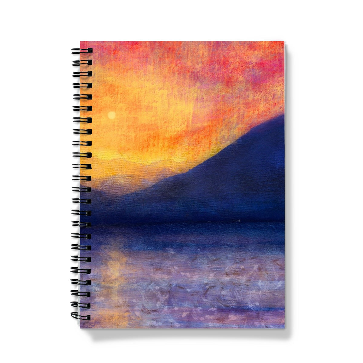 Sunset Approaching Mull notebook with vibrant orange-pink sunset design