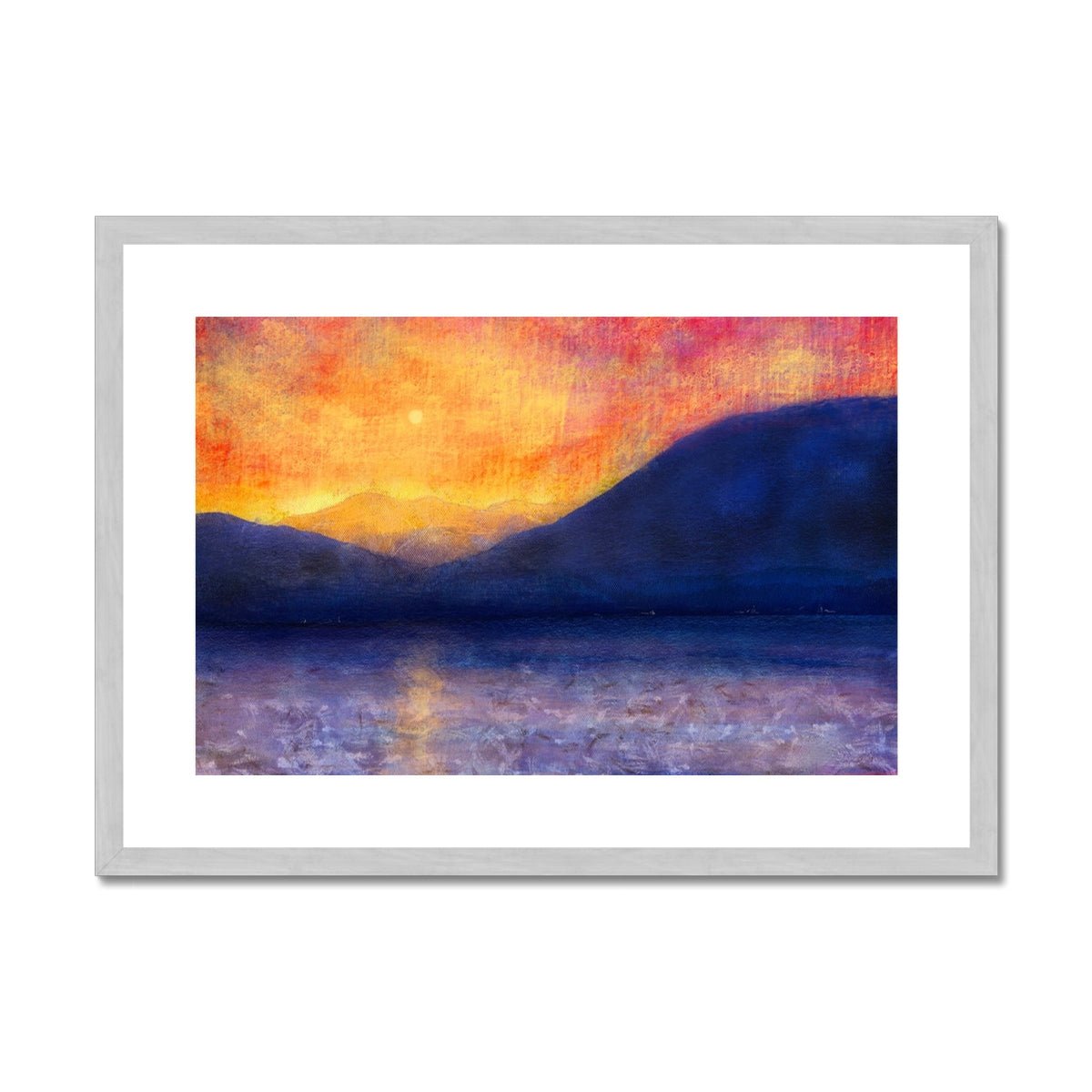 Sunset Approaching Mull Painting | Antique Framed & Mounted Prints From Scotland-Antique Framed & Mounted Prints-Hebridean Islands Art Gallery-A2 Landscape-Silver Frame-Paintings, Prints, Homeware, Art Gifts From Scotland By Scottish Artist Kevin Hunter