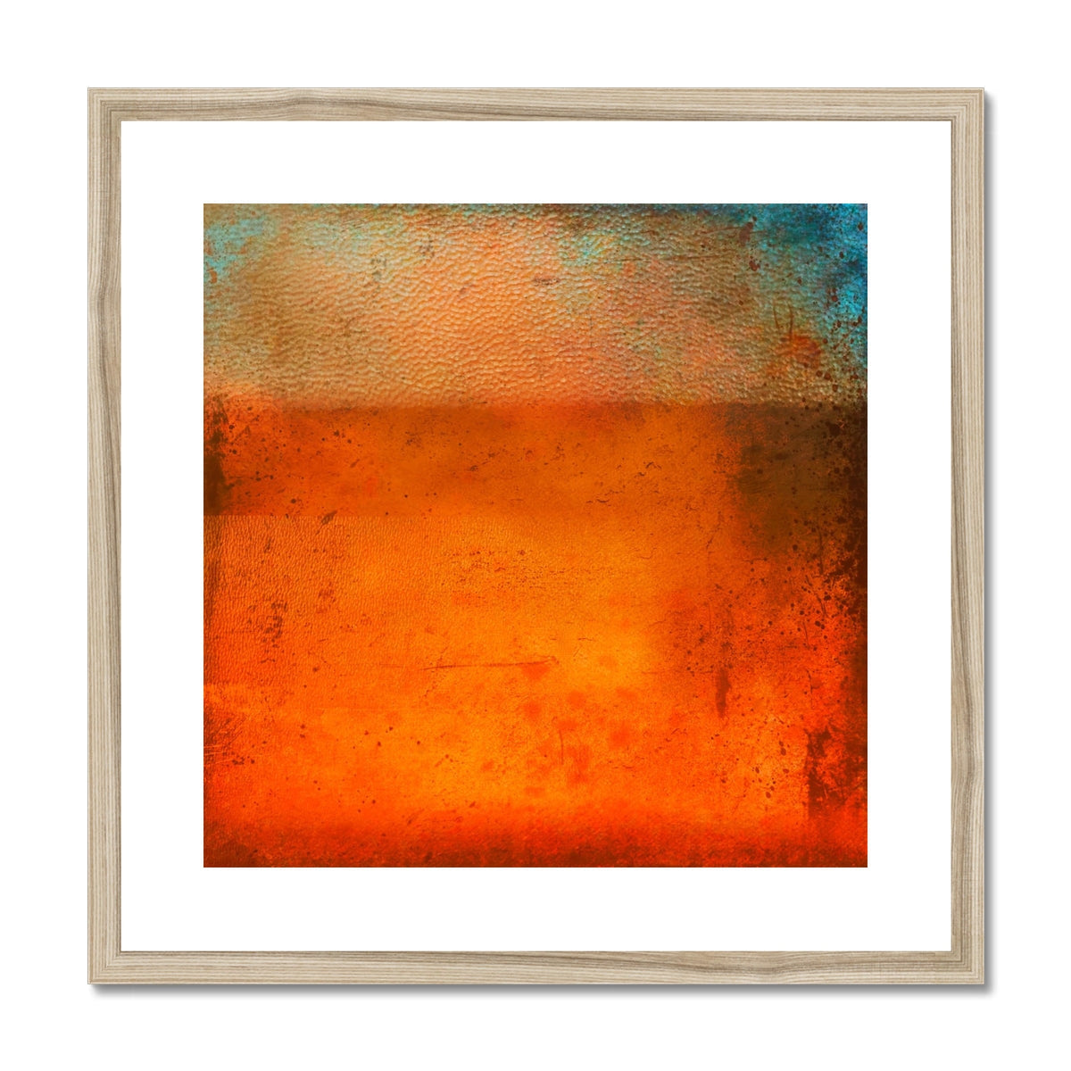 Sunset Horizon square abstract art print in warm orange to teal gradient, wood frame