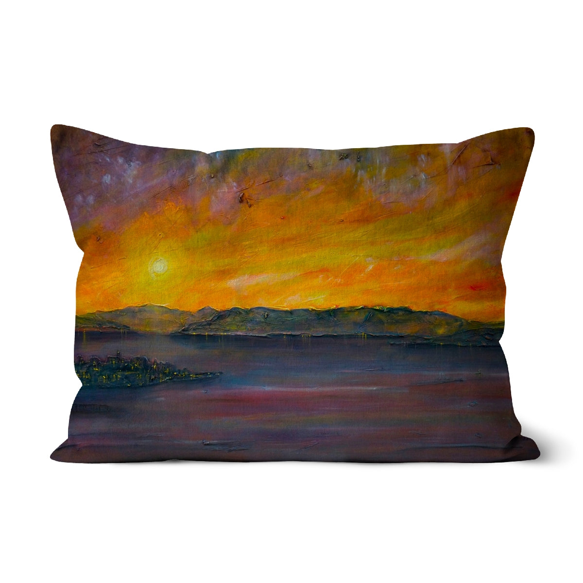 Sunset Over Gourock Art Gifts Cushion-Cushions-River Clyde Art Gallery-Linen-19"x13"-Paintings, Prints, Homeware, Art Gifts From Scotland By Scottish Artist Kevin Hunter