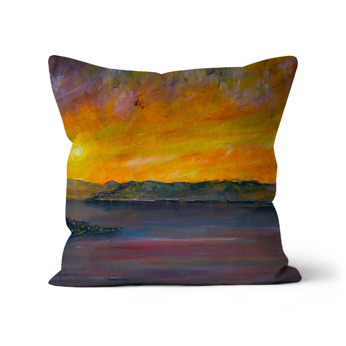 Sunset Over Gourock Art Gifts Cushion-Cushions-River Clyde Art Gallery-Linen-22"x22"-Paintings, Prints, Homeware, Art Gifts From Scotland By Scottish Artist Kevin Hunter