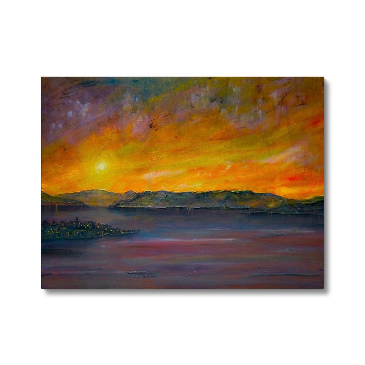 Sunset Over Gourock Painting | Canvas From Scotland-Contemporary Stretched Canvas Prints-River Clyde Art Gallery-24"x18"-Paintings, Prints, Homeware, Art Gifts From Scotland By Scottish Artist Kevin Hunter