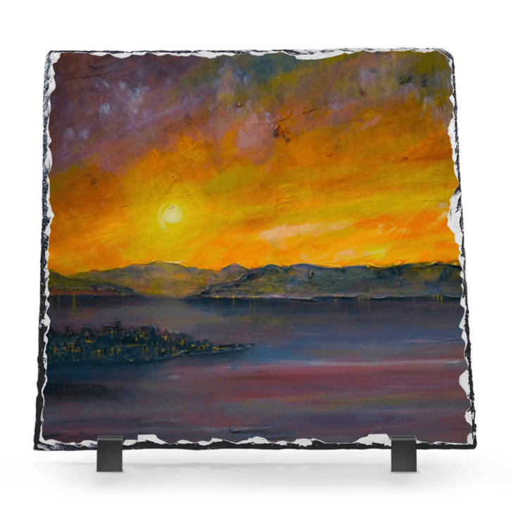 Sunset Over Gourock Scottish Slate Art-Slate Art-River Clyde Art Gallery-Paintings, Prints, Homeware, Art Gifts From Scotland By Scottish Artist Kevin Hunter