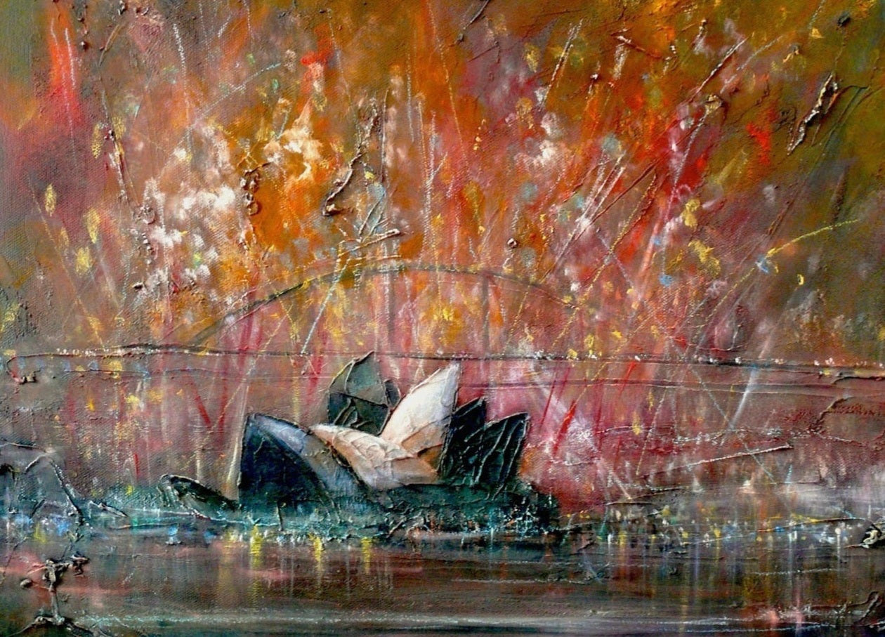 Impressionistic Sydney Opera House painting from Sydney Harbour Fireworks Original Painting