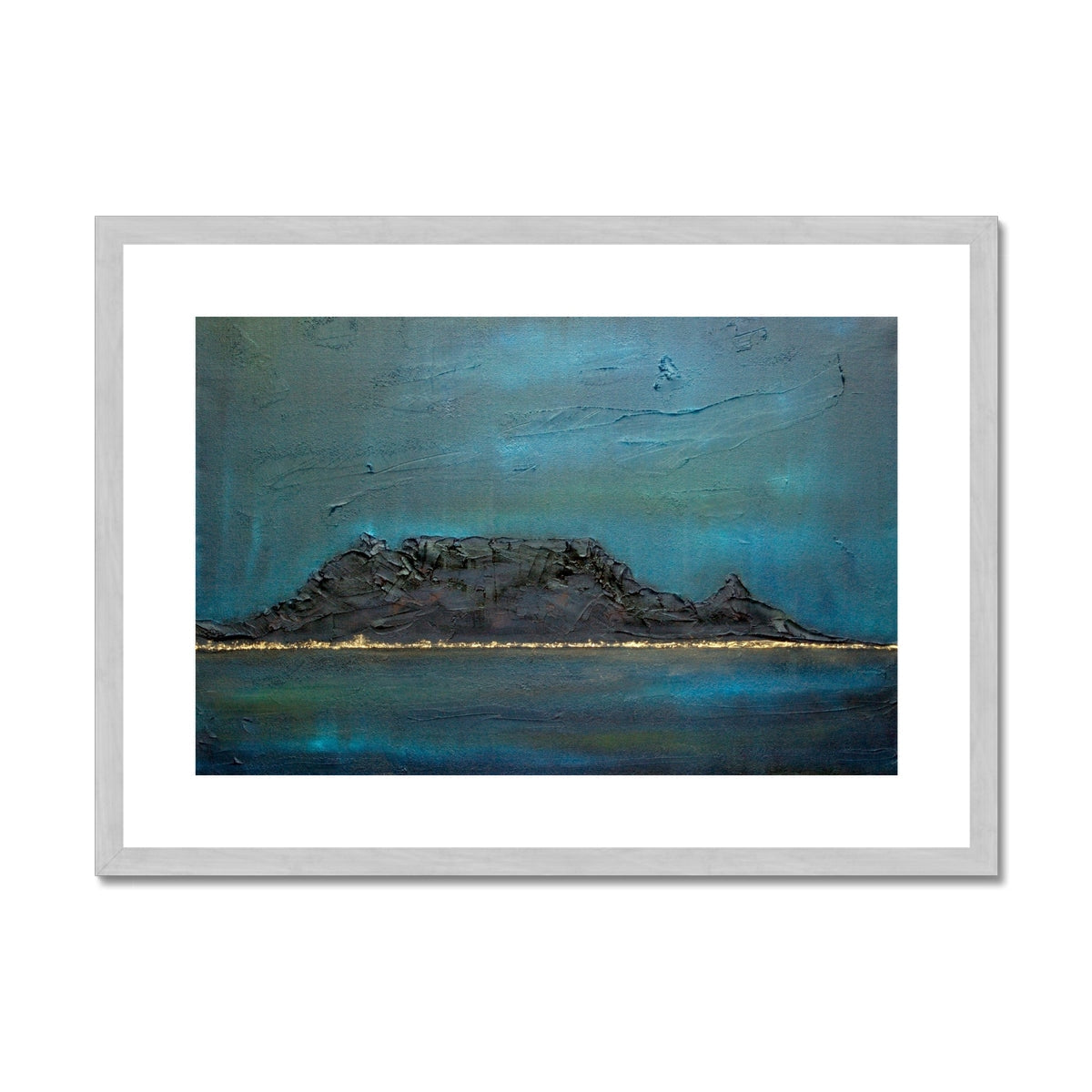 Table Mountain Dusk Painting | Antique Framed & Mounted Prints From Scotland-Antique Framed & Mounted Prints-World Art Gallery-A2 Landscape-Silver Frame-Paintings, Prints, Homeware, Art Gifts From Scotland By Scottish Artist Kevin Hunter
