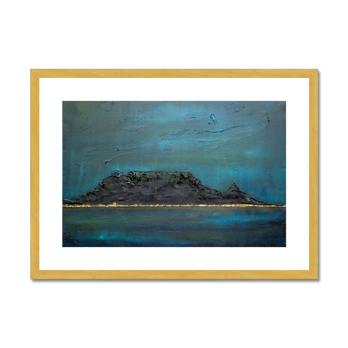 Table Mountain Dusk Painting | Antique Framed & Mounted Prints From Scotland-Antique Framed & Mounted Prints-World Art Gallery-A2 Landscape-Gold Frame-Paintings, Prints, Homeware, Art Gifts From Scotland By Scottish Artist Kevin Hunter