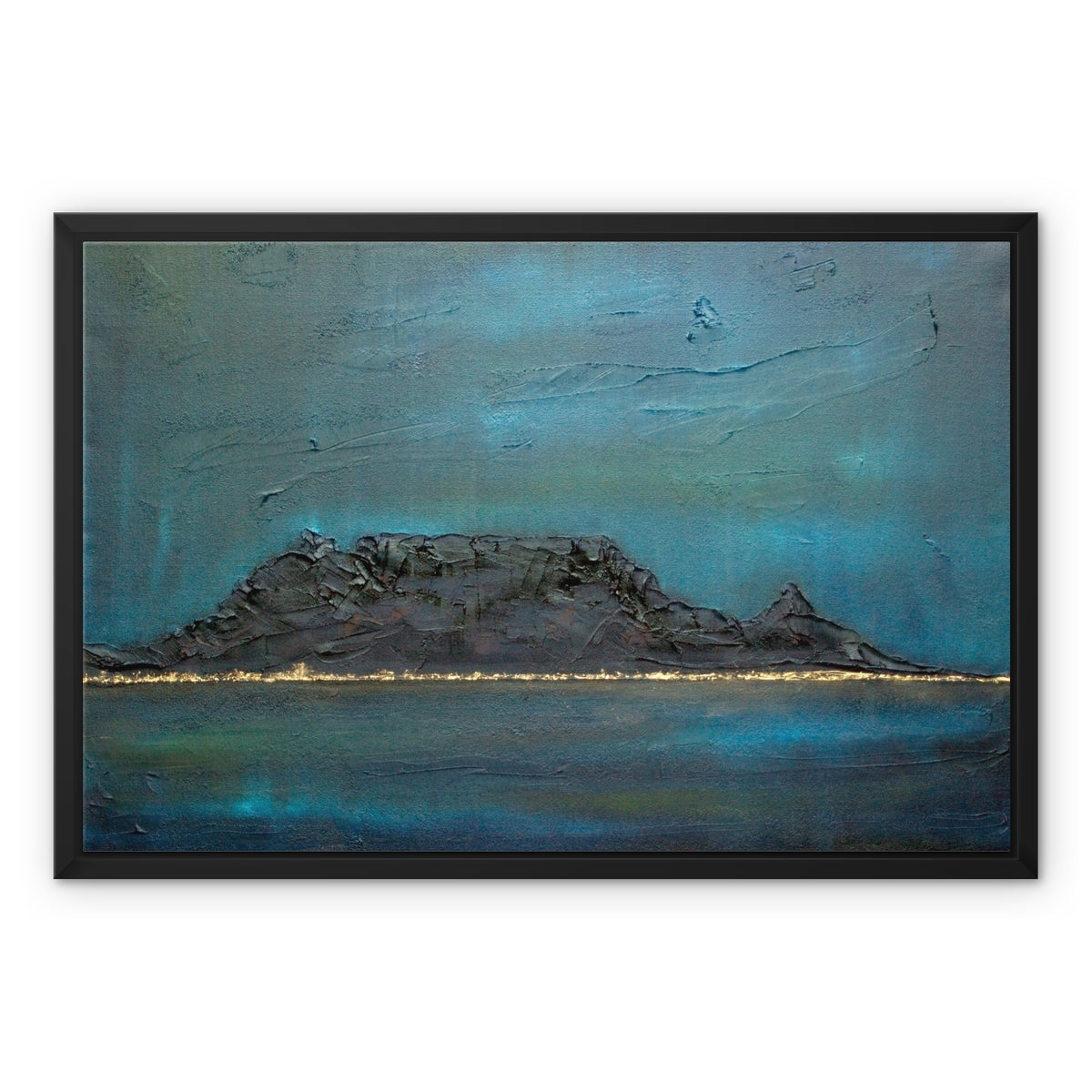 Table Mountain Dusk Painting | Framed Canvas From Scotland-Floating Framed Canvas Prints-World Art Gallery-24"x18"-Paintings, Prints, Homeware, Art Gifts From Scotland By Scottish Artist Kevin Hunter