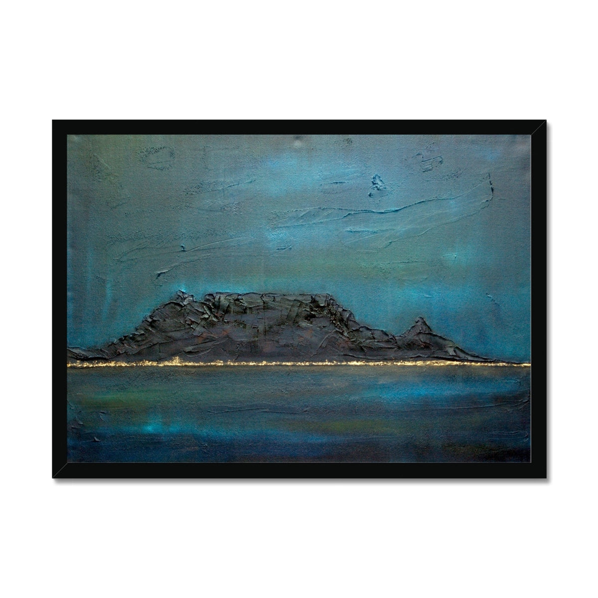 Table Mountain Dusk Painting | Framed Prints From Scotland-Framed Prints-World Art Gallery-A2 Landscape-Black Frame-Paintings, Prints, Homeware, Art Gifts From Scotland By Scottish Artist Kevin Hunter